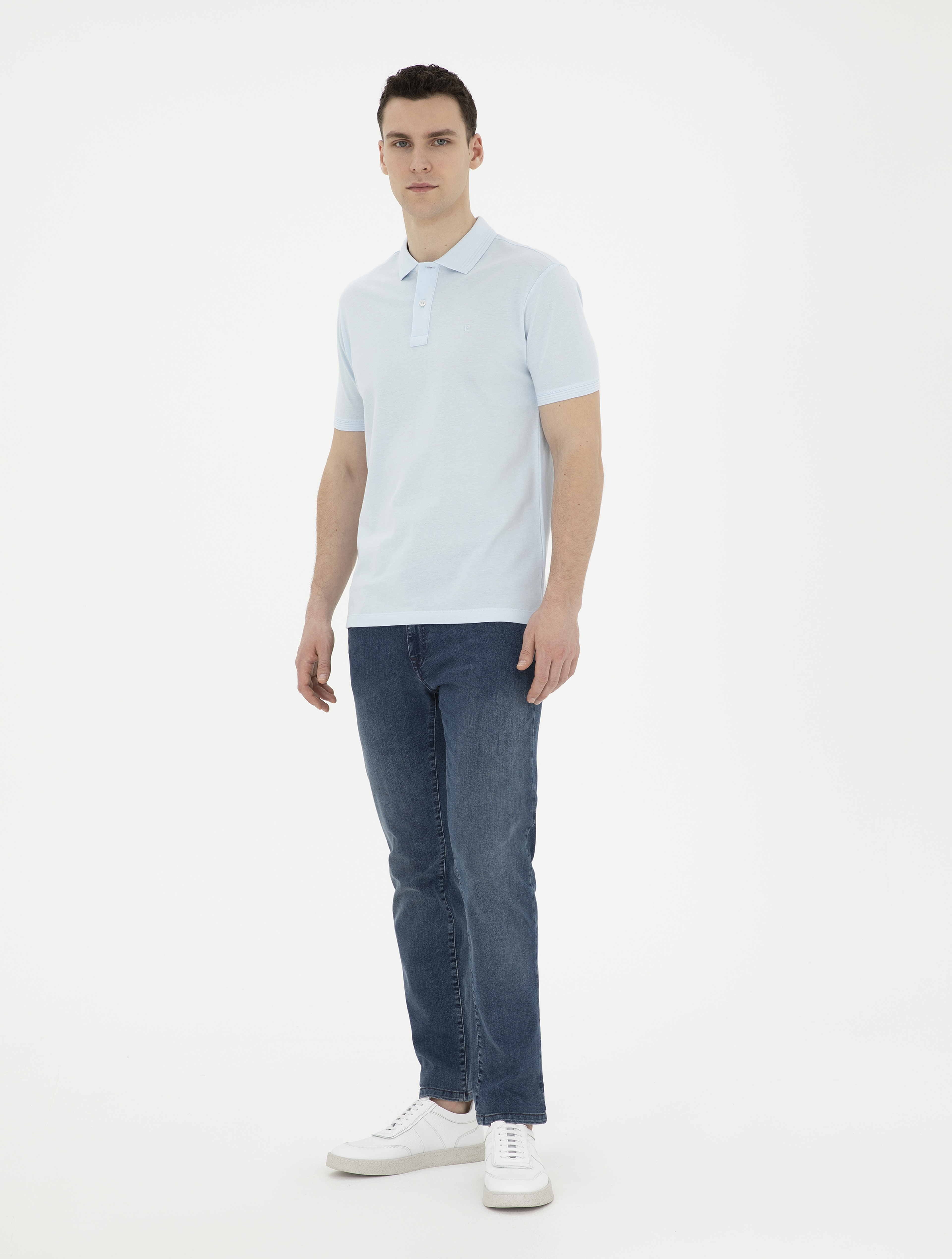 Açık Mavi Slim Fit %100 Pamuk Basic Tişört - Image 4