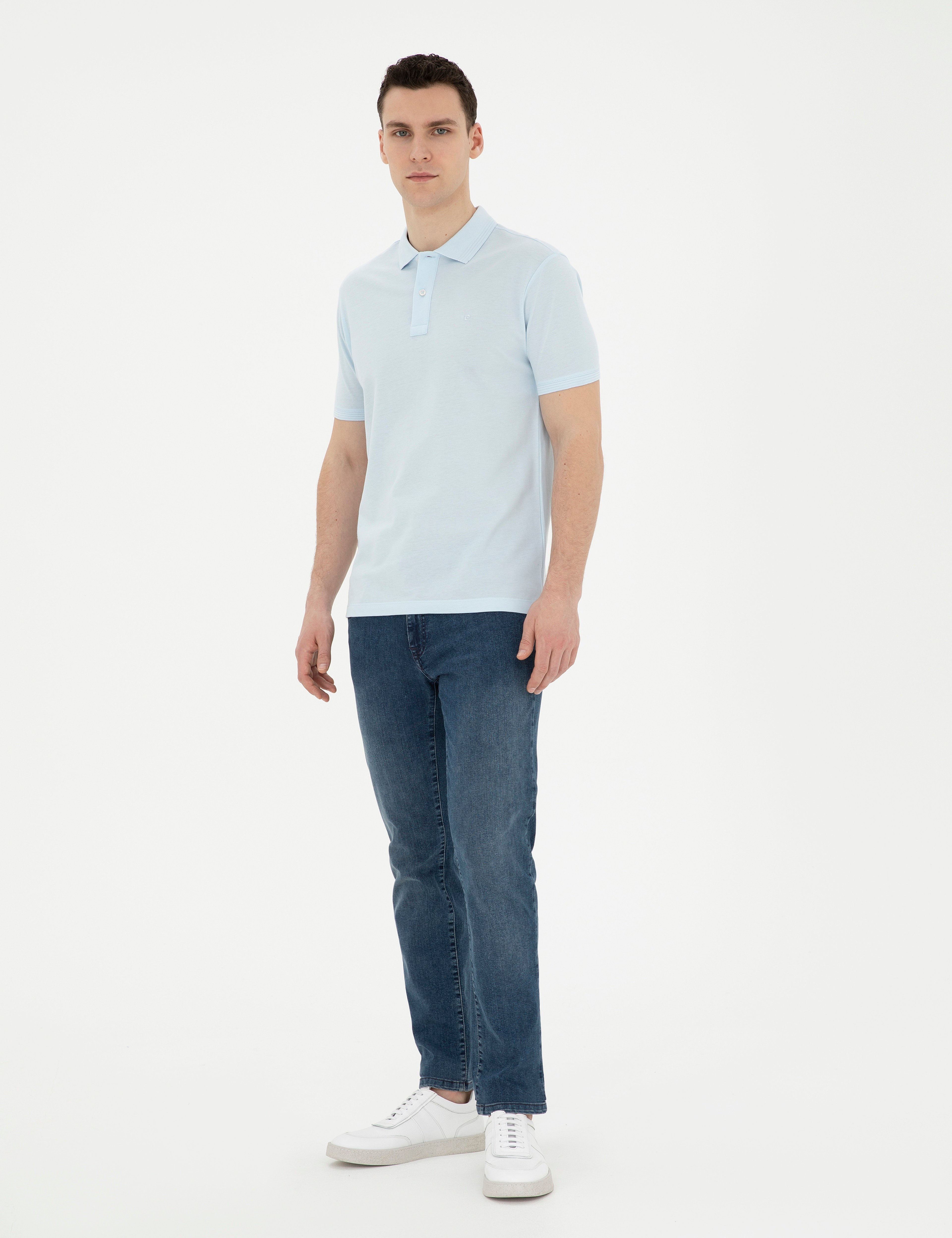 Açık Mavi Slim Fit %100 Pamuk Basic Tişört