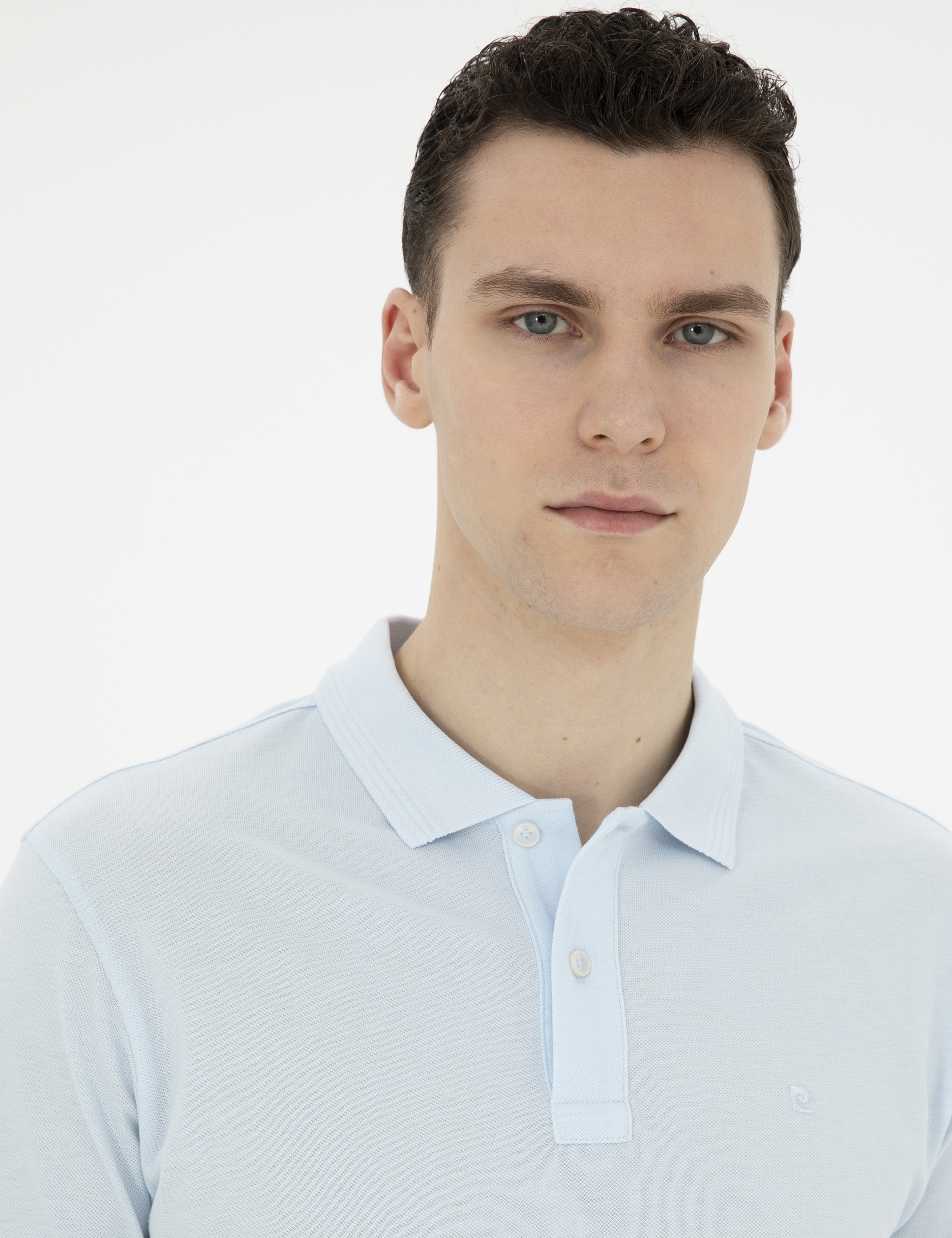 Açık Mavi Slim Fit %100 Pamuk Basic Tişört