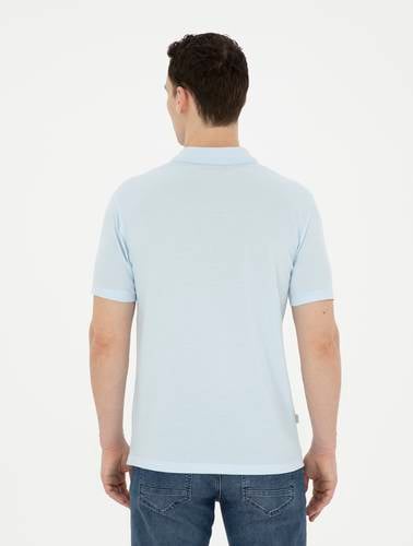 Açık Mavi Slim Fit %100 Pamuk Basic Tişört