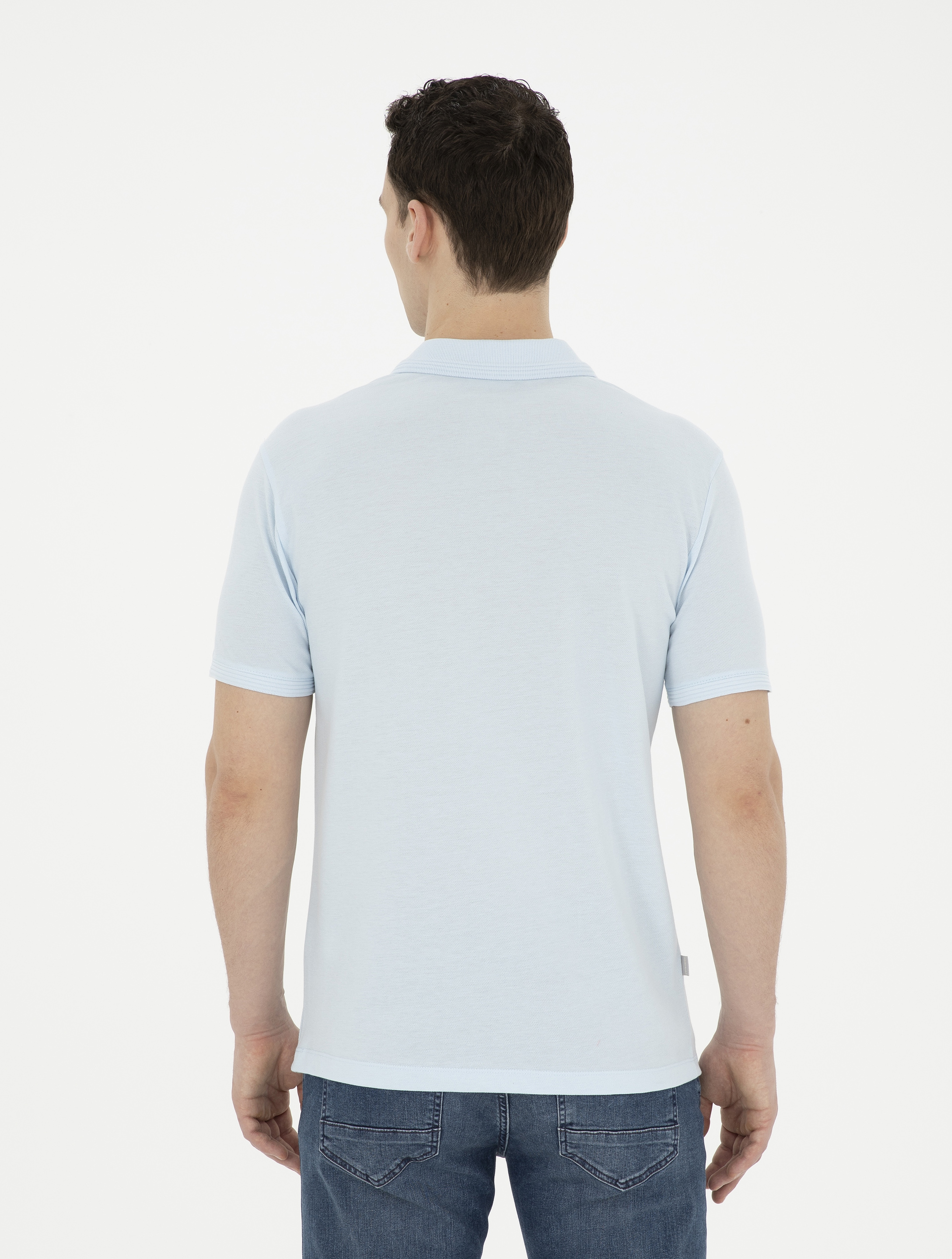Açık Mavi Slim Fit %100 Pamuk Basic Tişört - Image 5