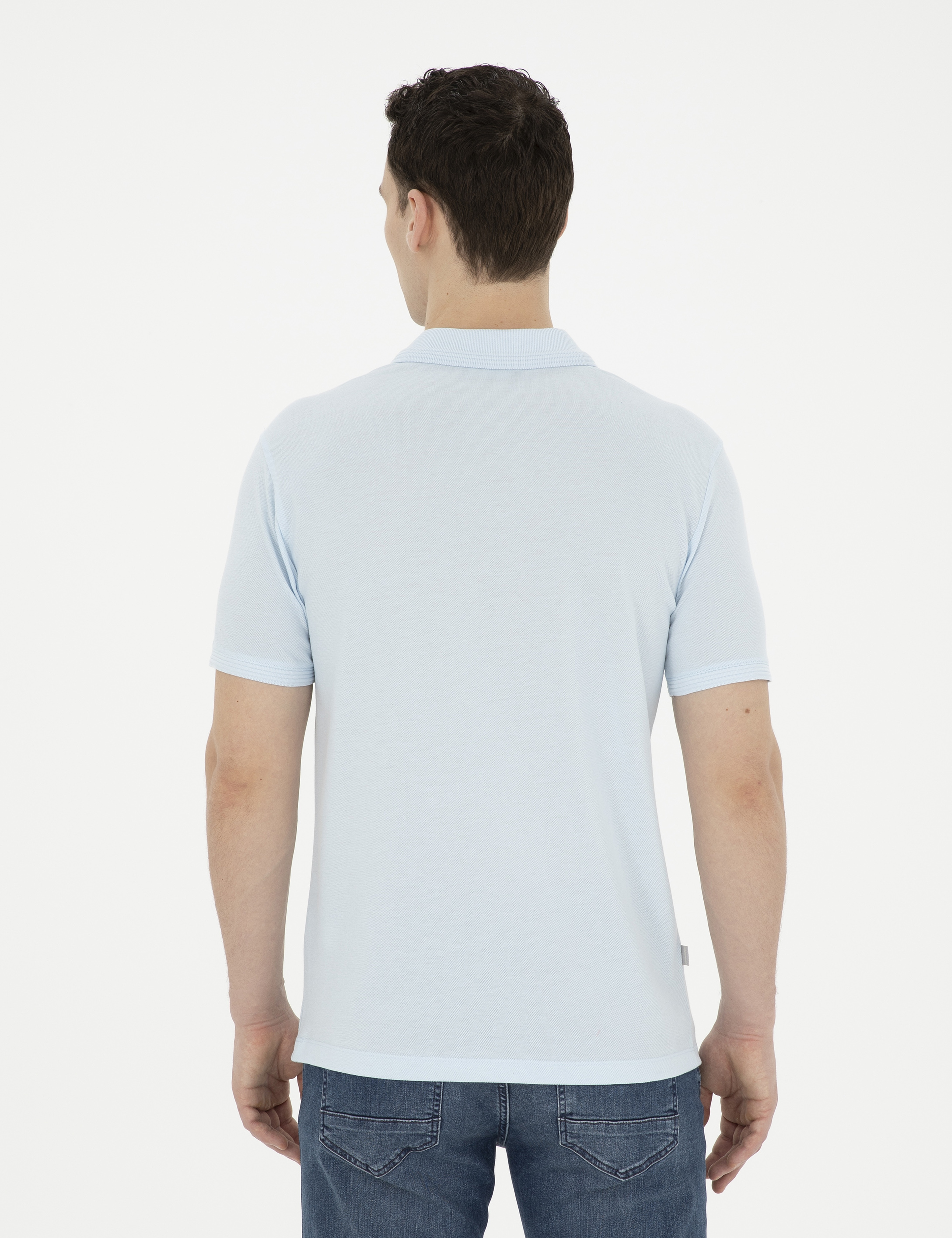 Açık Mavi Slim Fit %100 Pamuk Basic Tişört