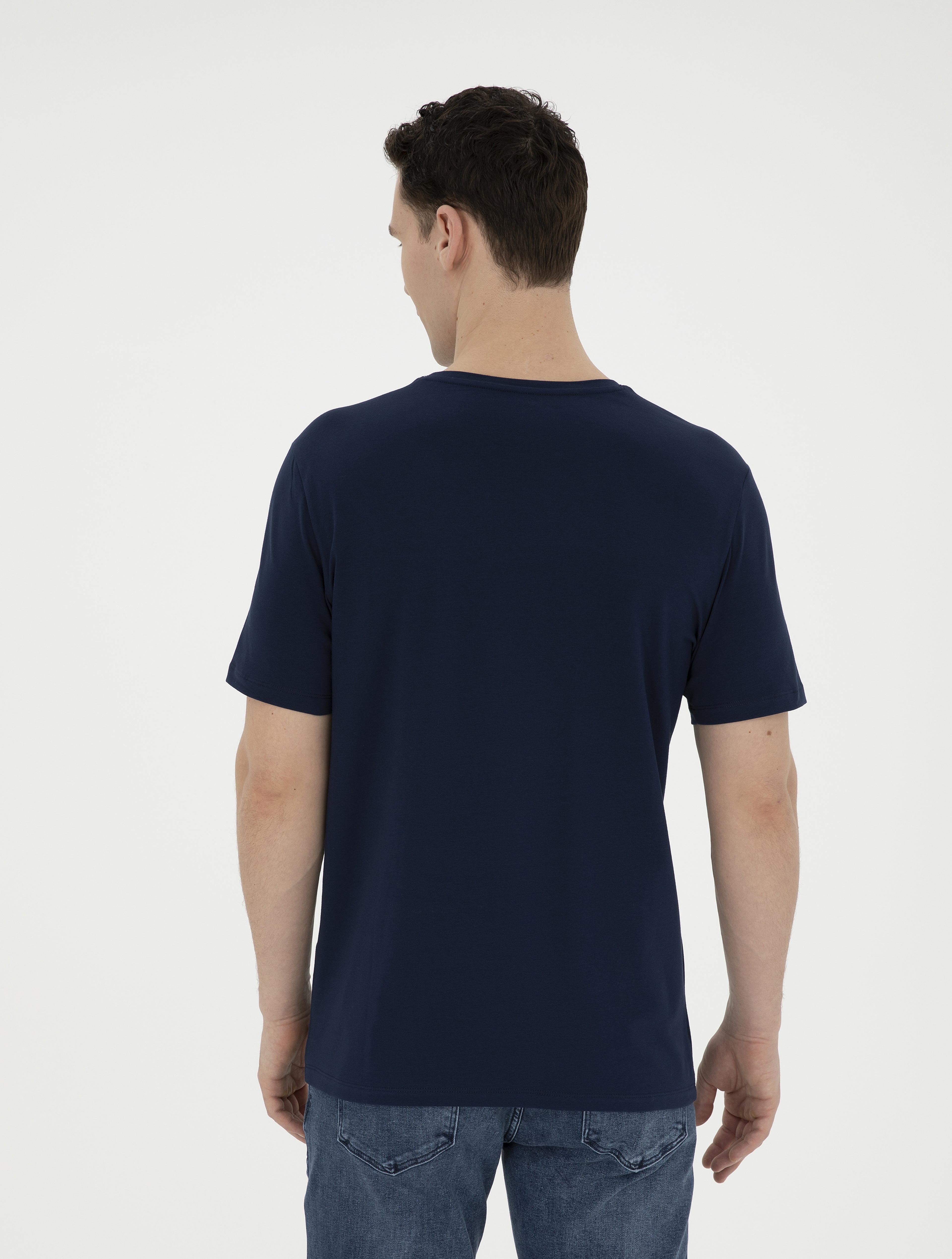 Lacivert Regular Fit Bisiklet Yaka Tişört - Image 5