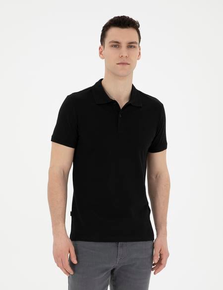 Siyah Slim Fit %100 Pamuk Polo Yaka Basic Tişört - 50291625129