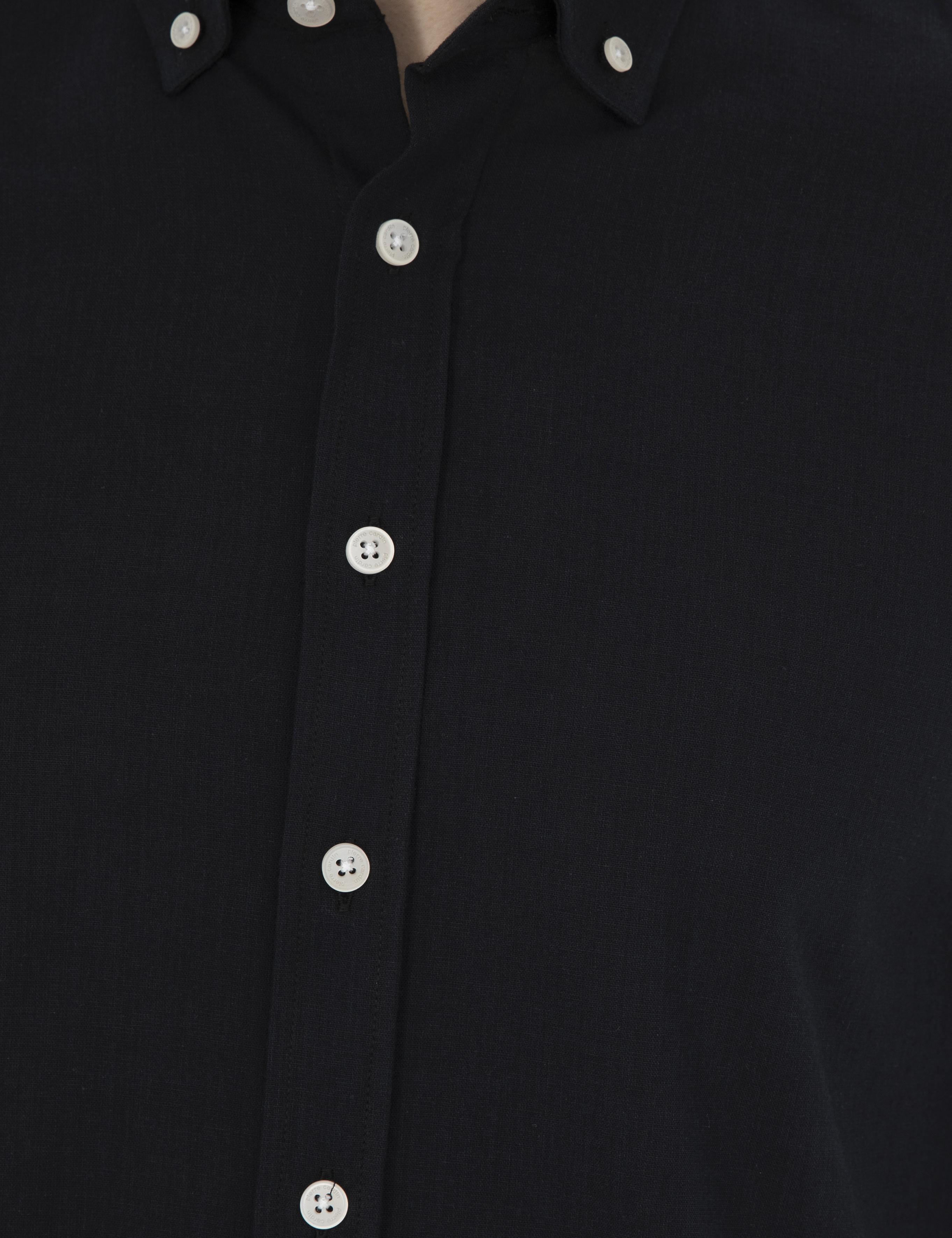 Siyah Slim Fit Keten Görünümlü Uzun Kollu Gömlek