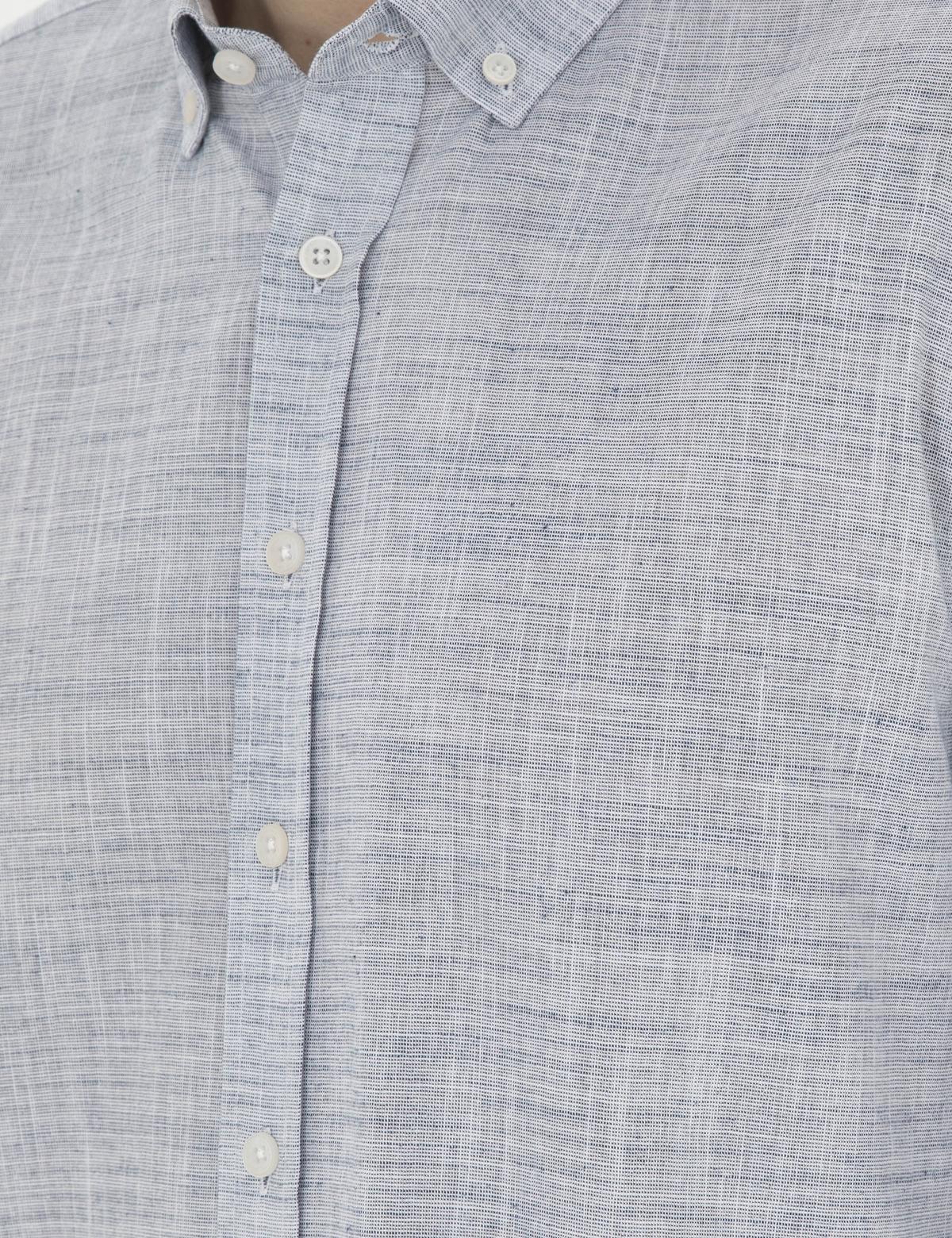 Lacivert Slim Fit Keten Görünümlü Uzun Kollu Gömlek - 50289393050