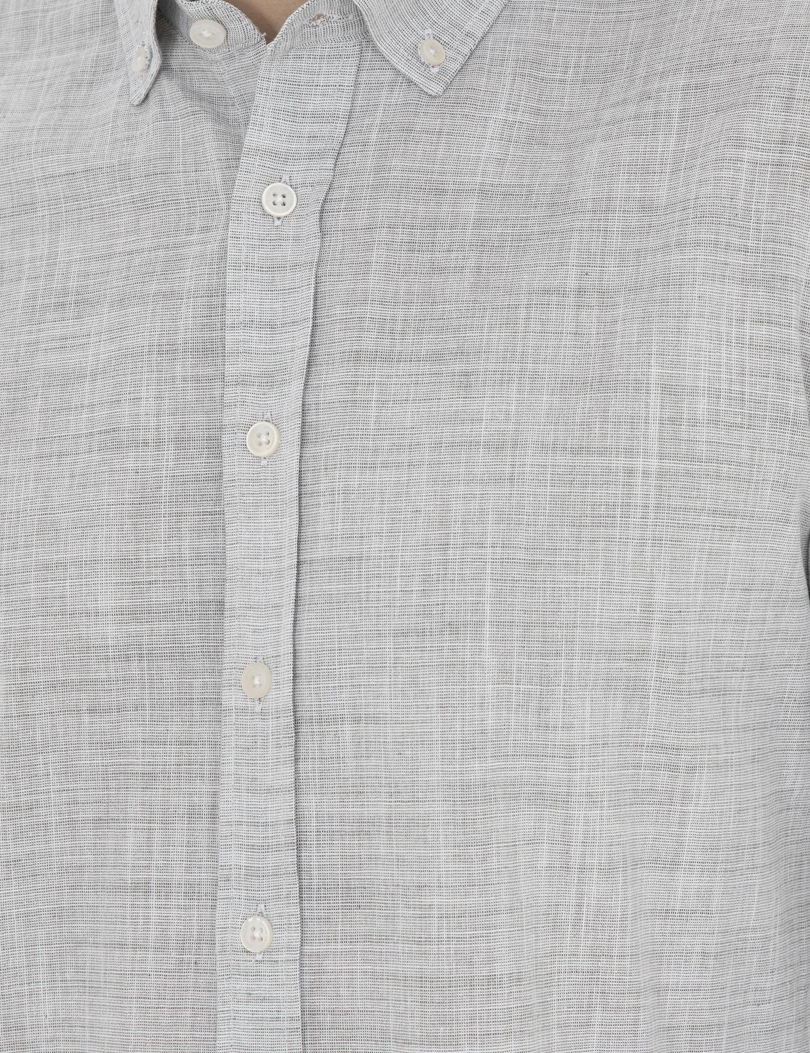 Haki Slim Fit Keten Görünümlü Uzun Kollu Gömlek