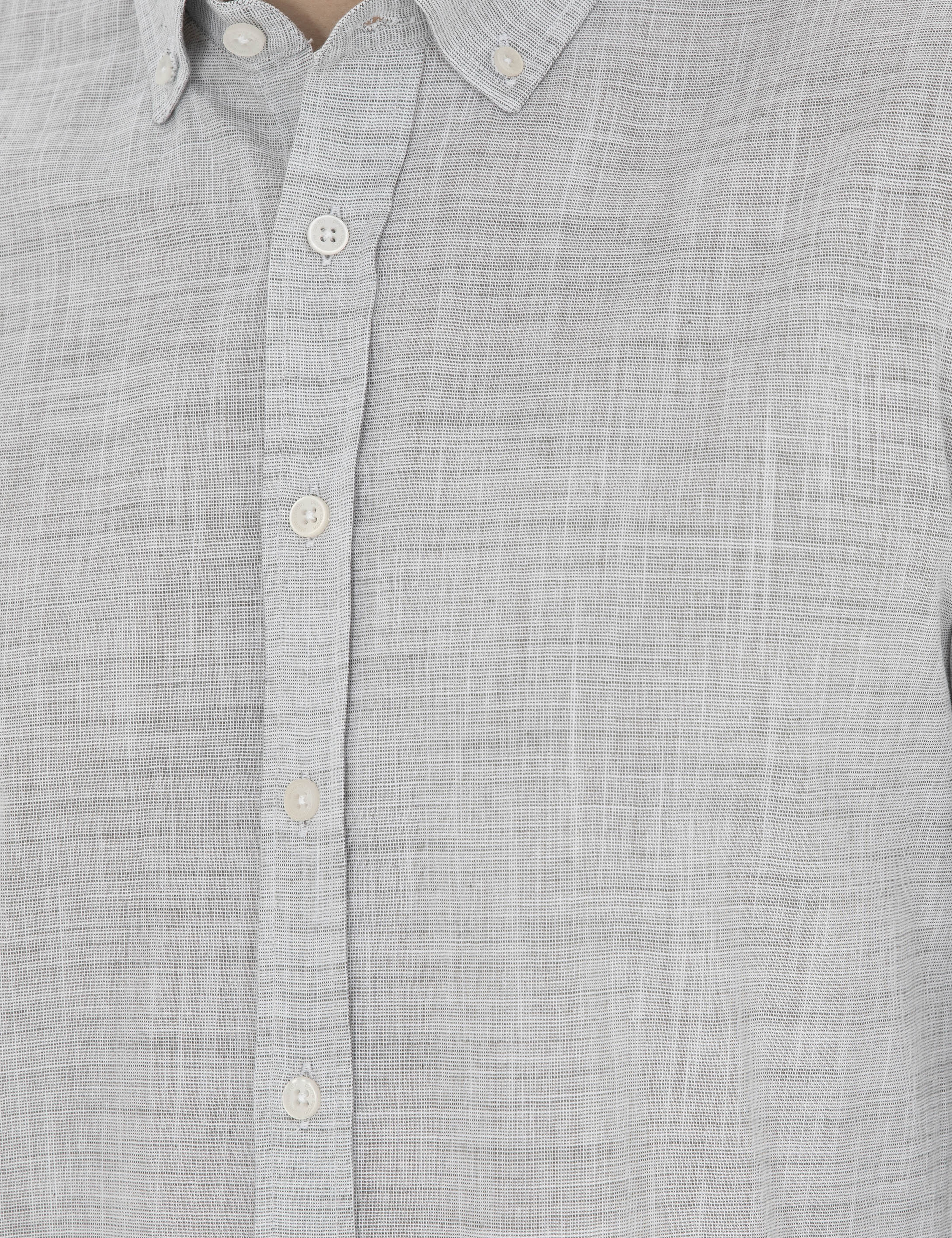Haki Slim Fit Keten Görünümlü Uzun Kollu Gömlek