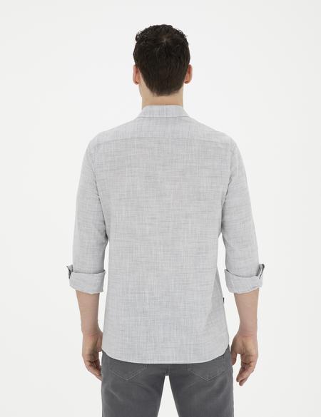 Haki Slim Fit Keten Görünümlü Uzun Kollu Gömlek - 50289393068