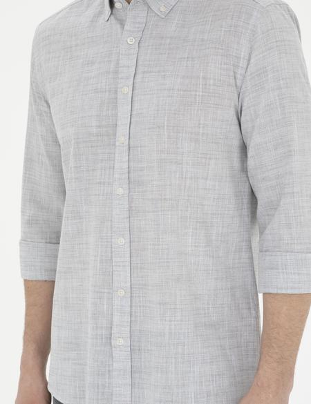 Haki Slim Fit Keten Görünümlü Uzun Kollu Gömlek - 50289393068