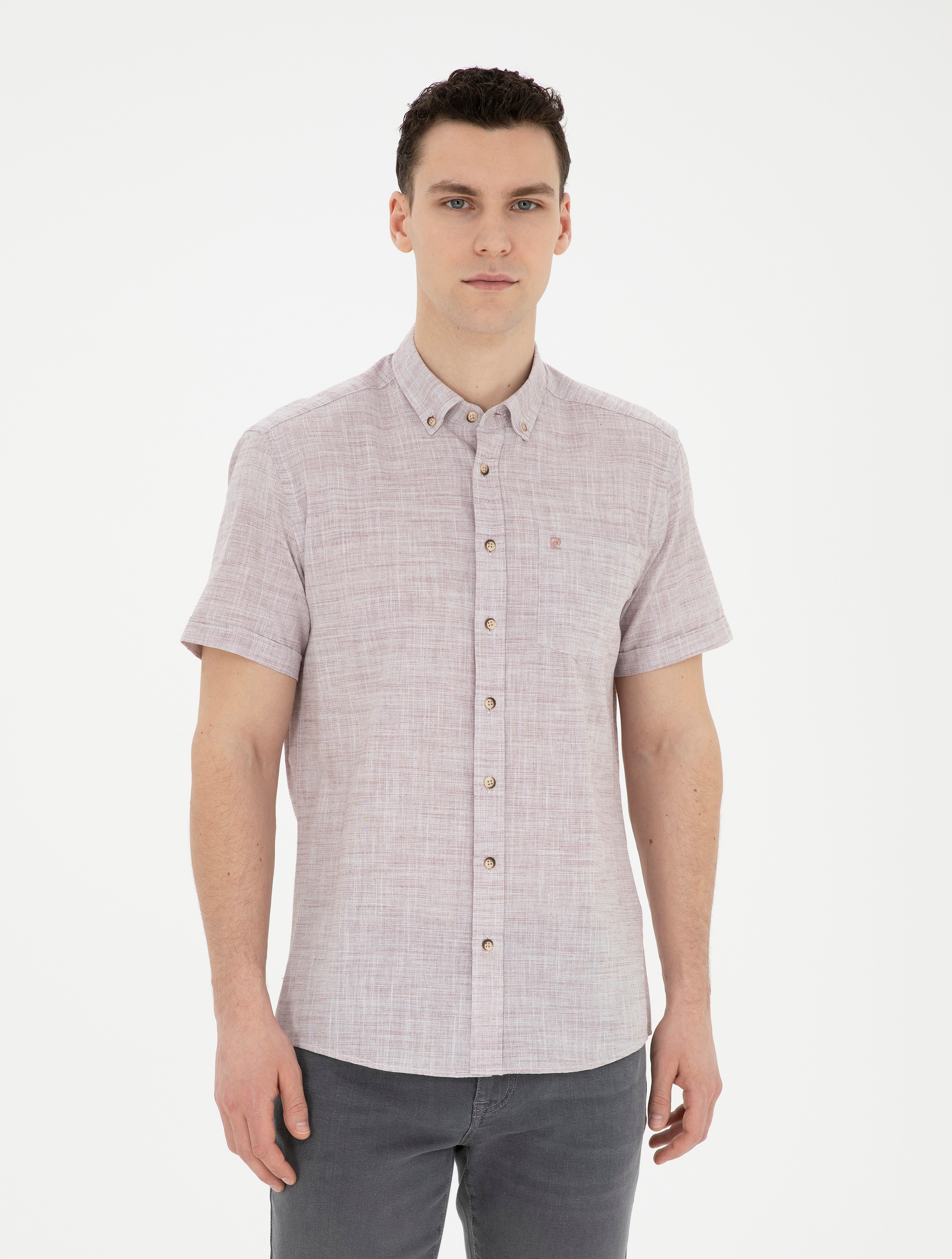 Bordo Regular Fit Kısa Kollu Gömlek - Image 1