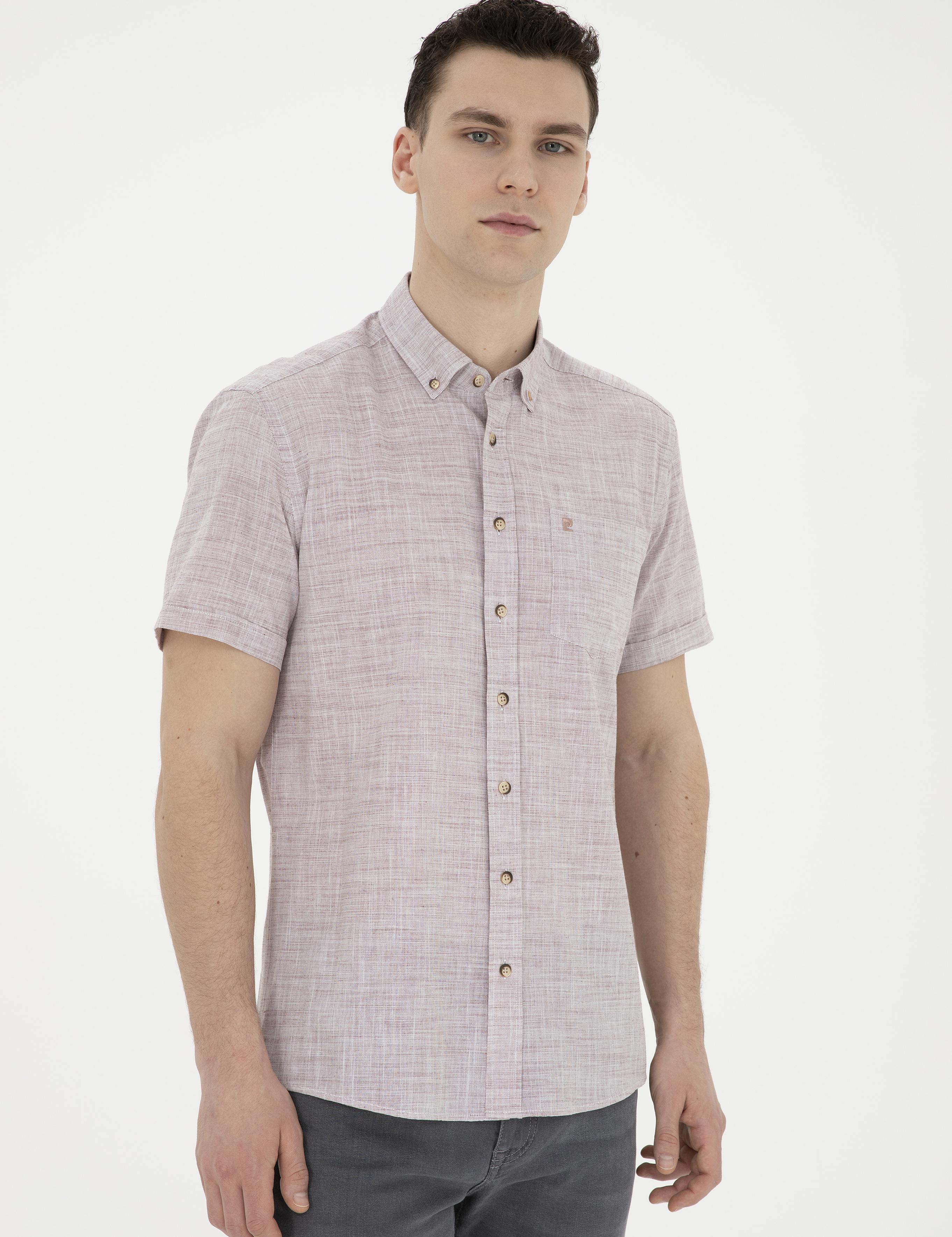 Bordo Regular Fit Kısa Kollu Gömlek