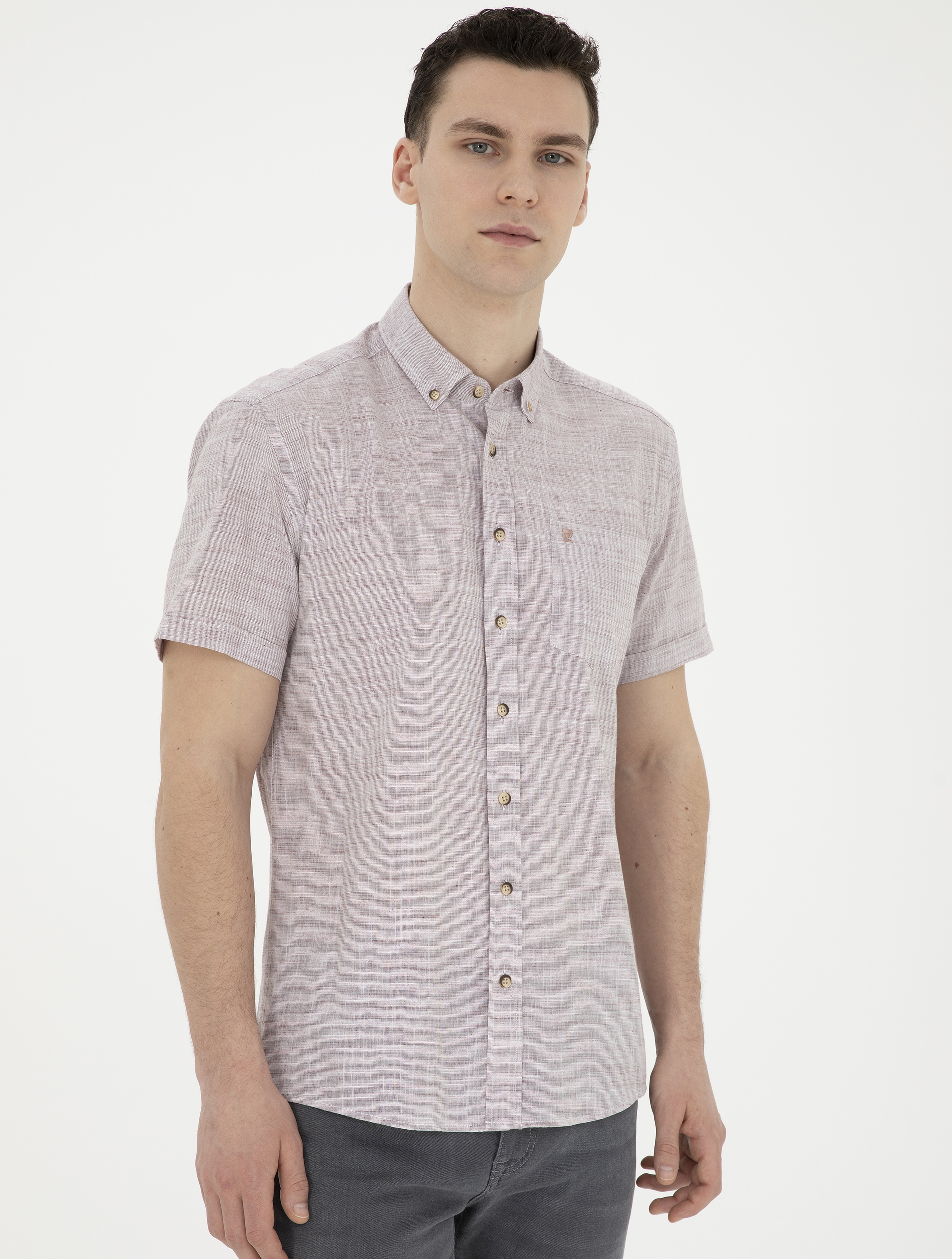 Bordo Regular Fit Kısa Kollu Gömlek - Image 3
