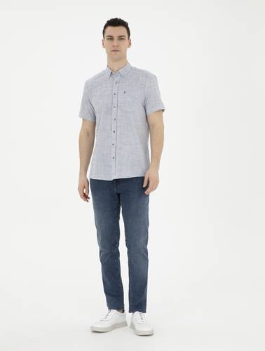 Lacivert Regular Fit Kısa Kollu Gömlek