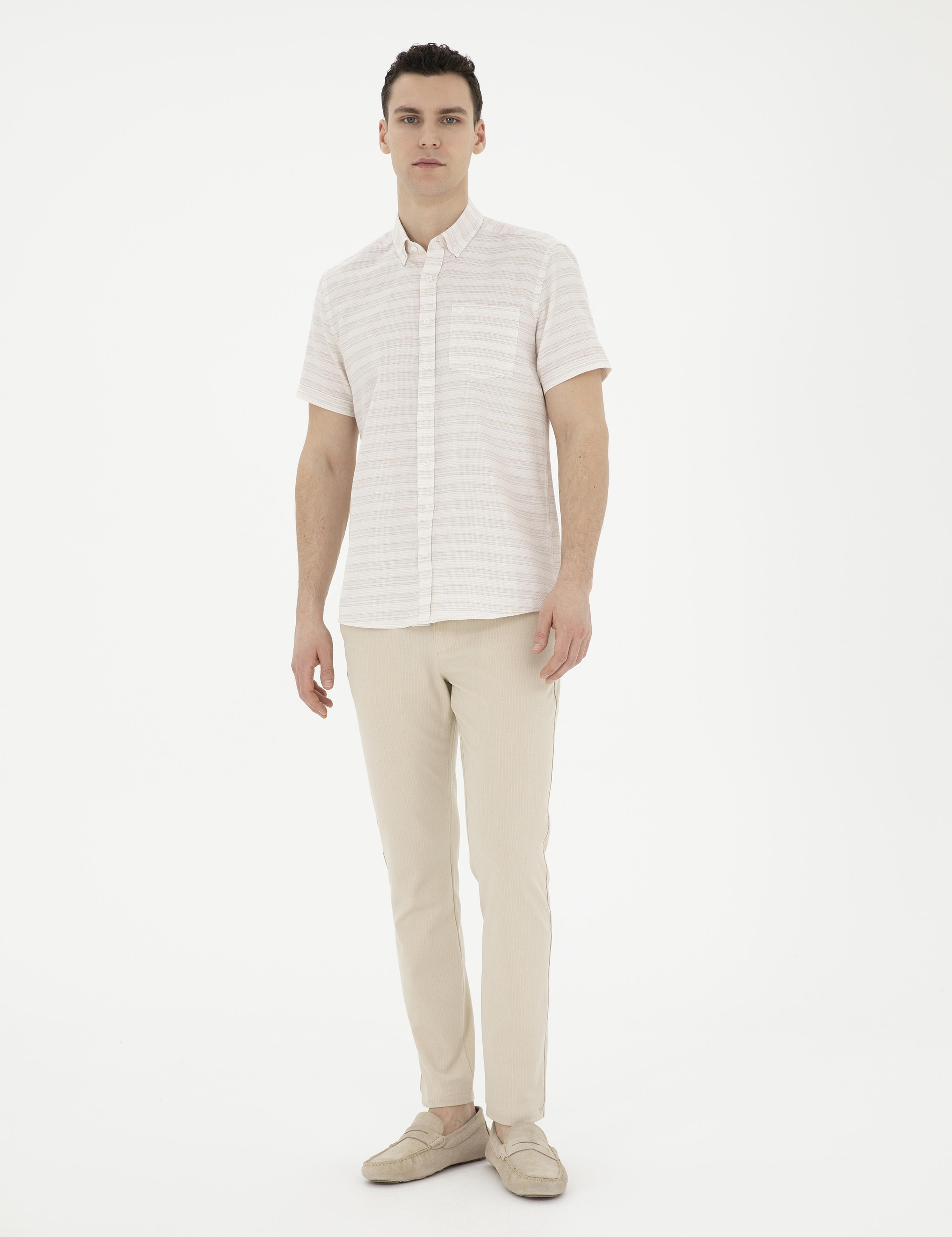 Bej Regular Fit Kısa Kollu Gömlek