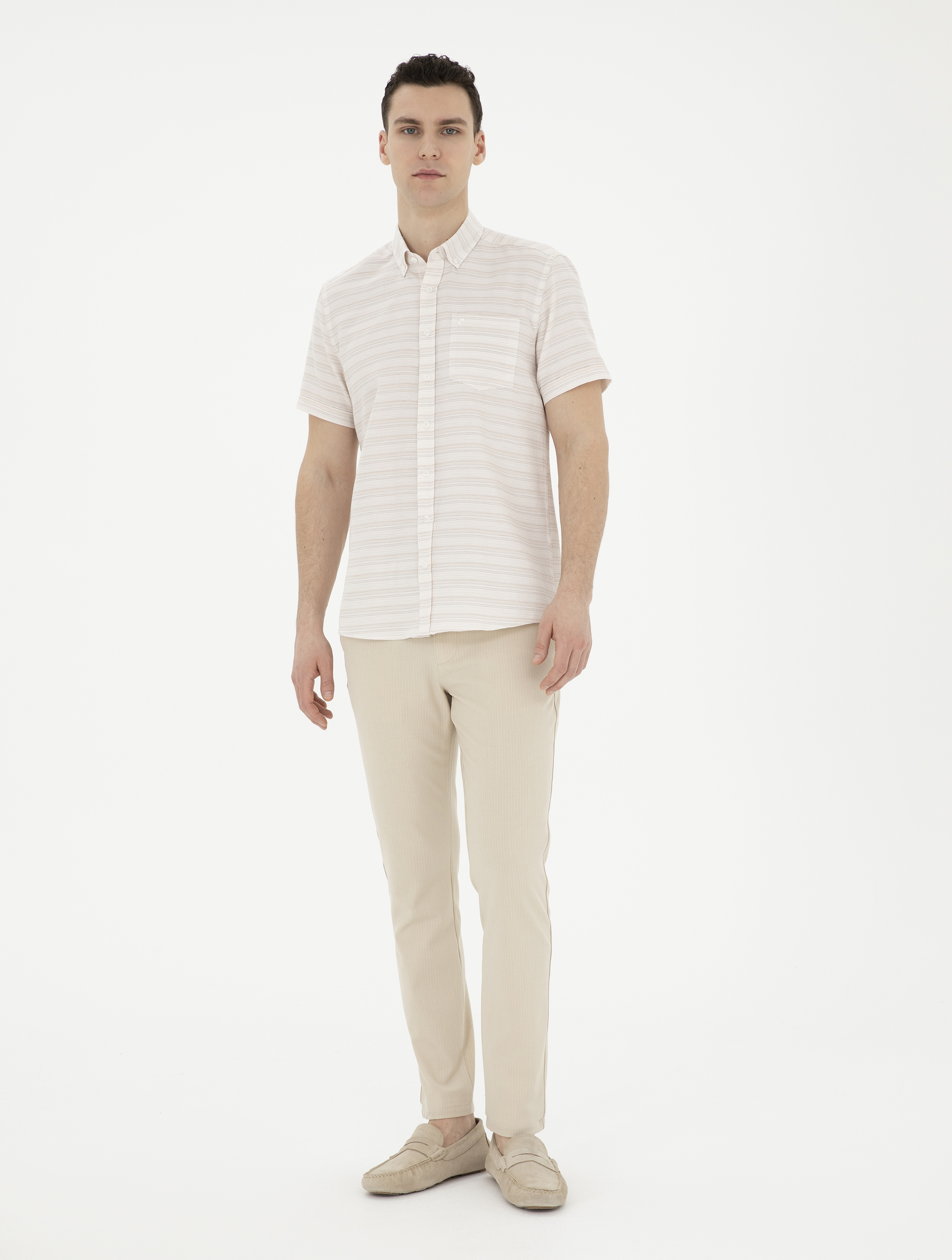 Bej Regular Fit Kısa Kollu Gömlek - Image 4