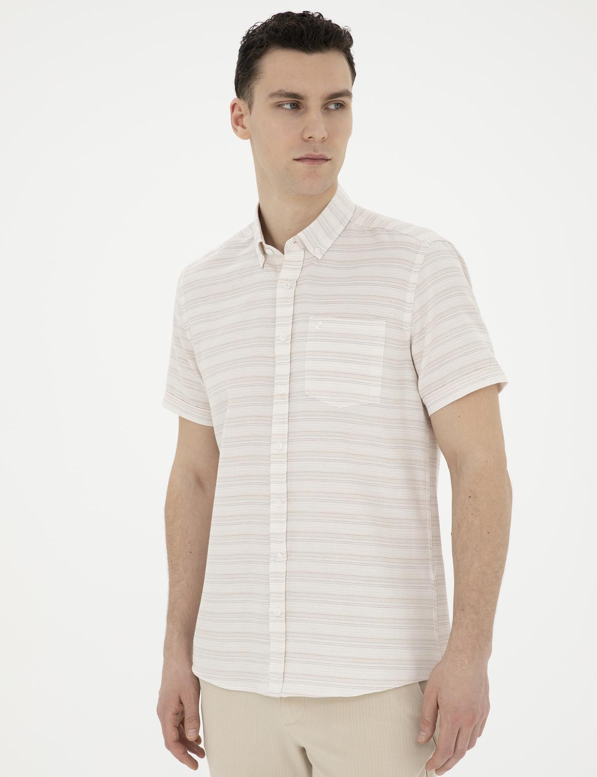 Bej Regular Fit Kısa Kollu Gömlek - 50289412008