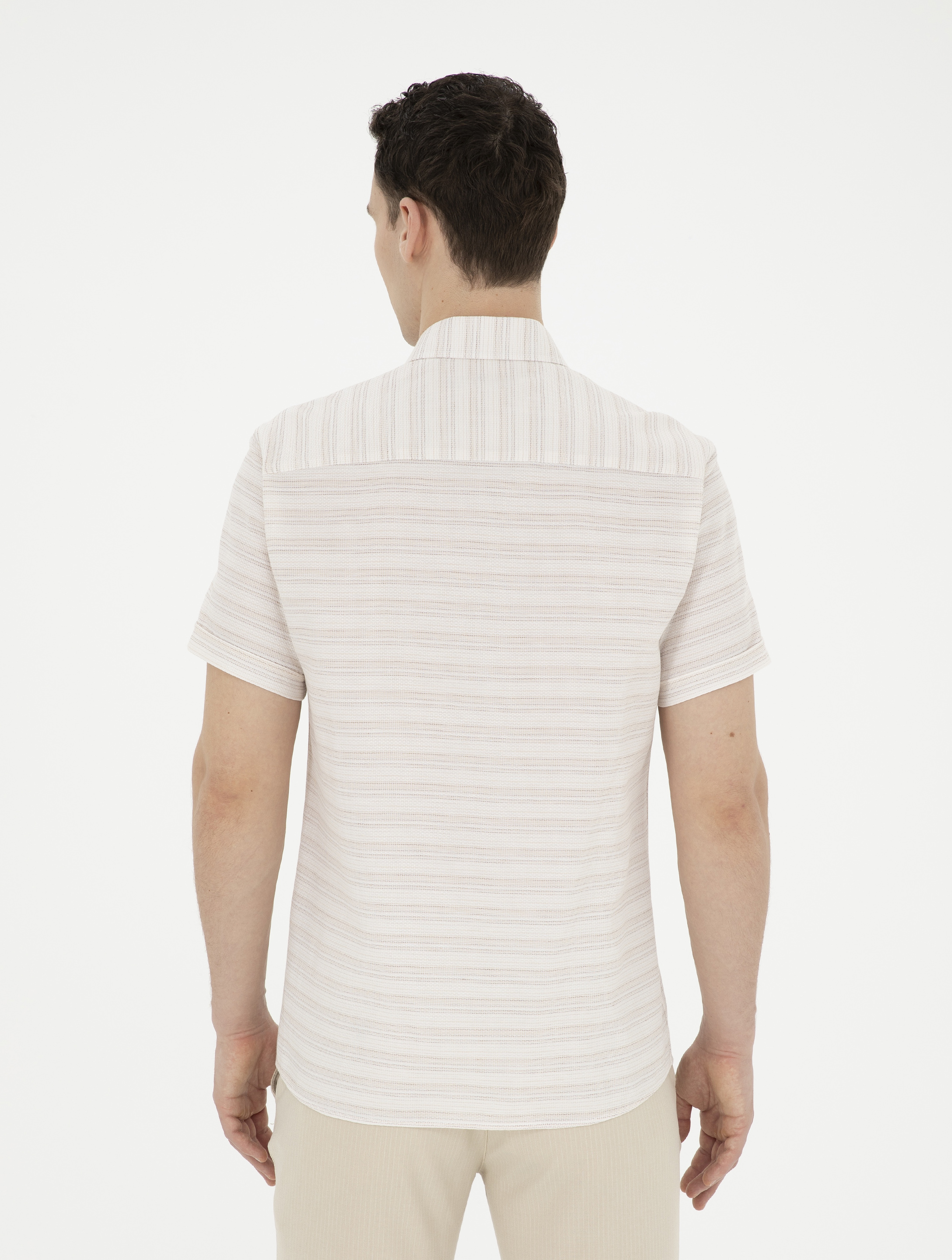 Bej Regular Fit Kısa Kollu Gömlek - Image 5