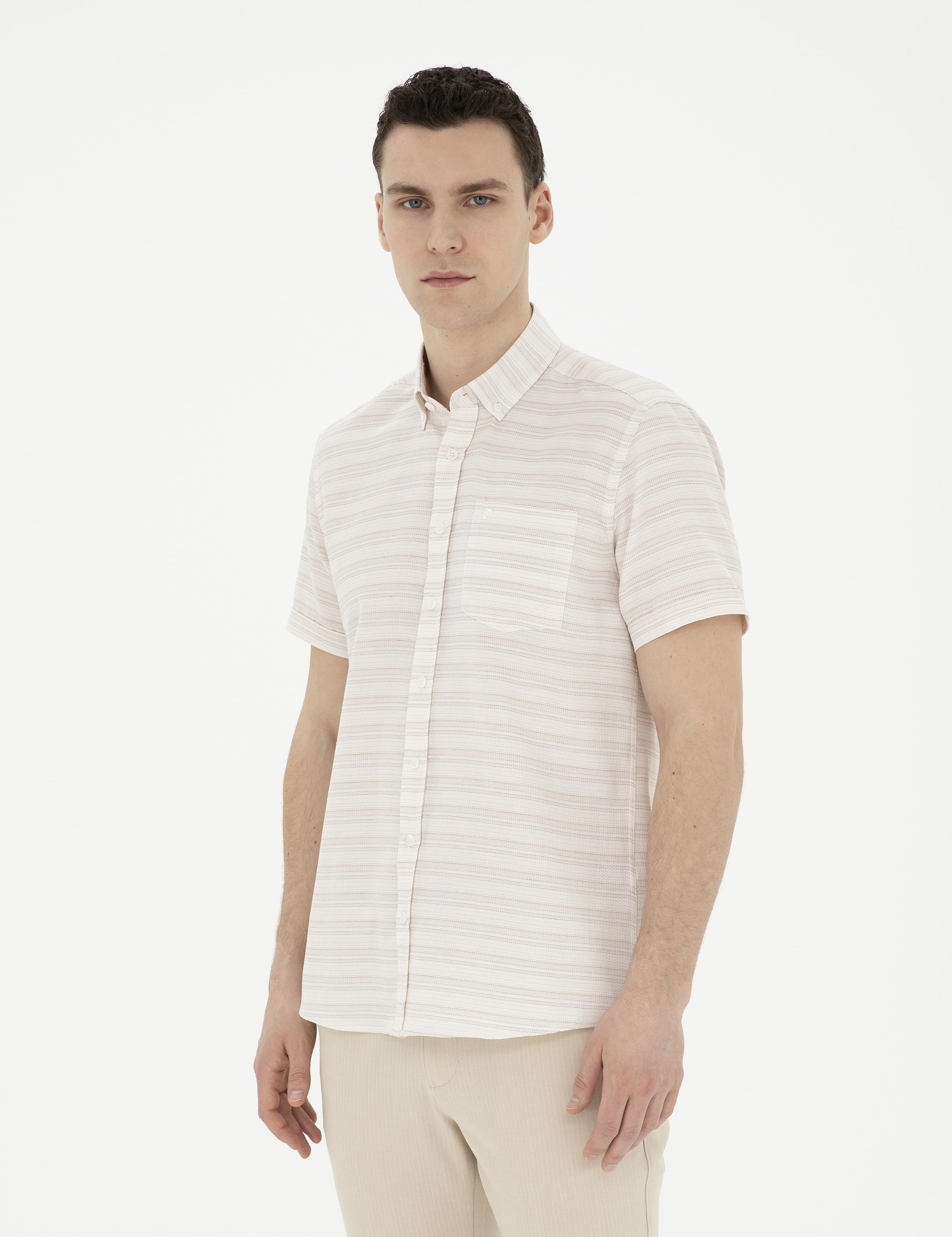 Bej Regular Fit Kısa Kollu Gömlek