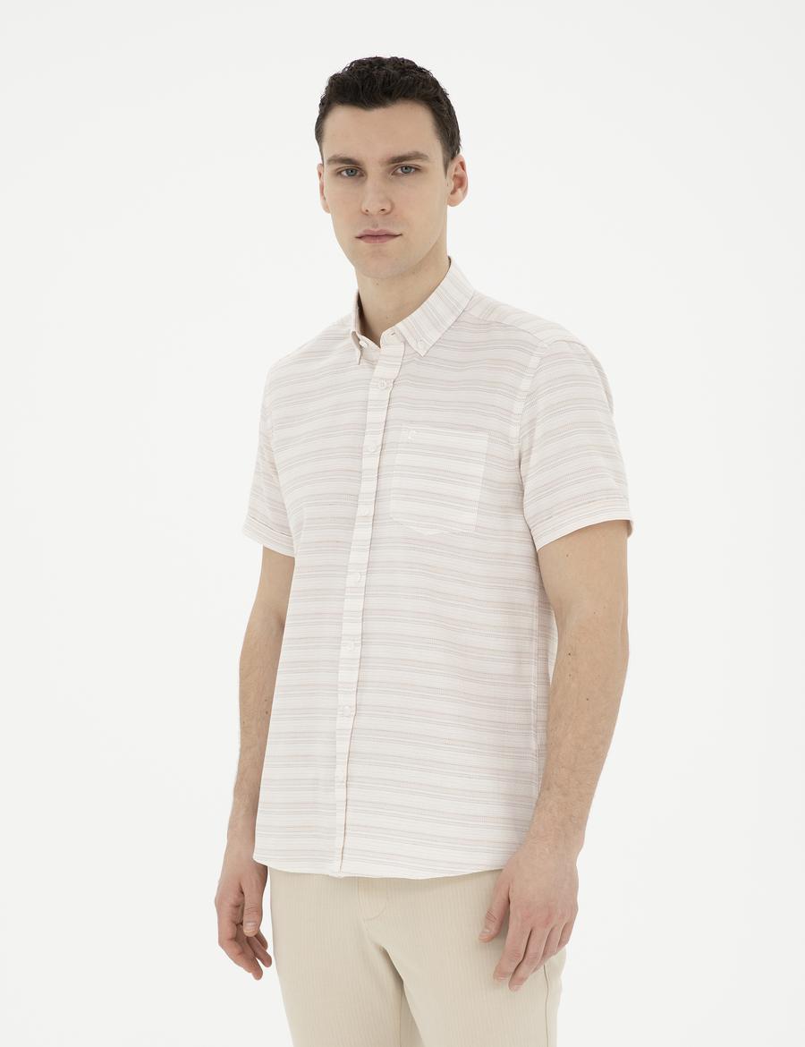 Bej Regular Fit Kısa Kollu Gömlek