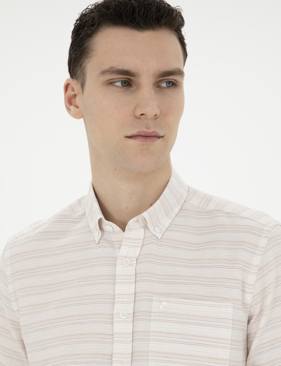 Bej Regular Fit Kısa Kollu Gömlek