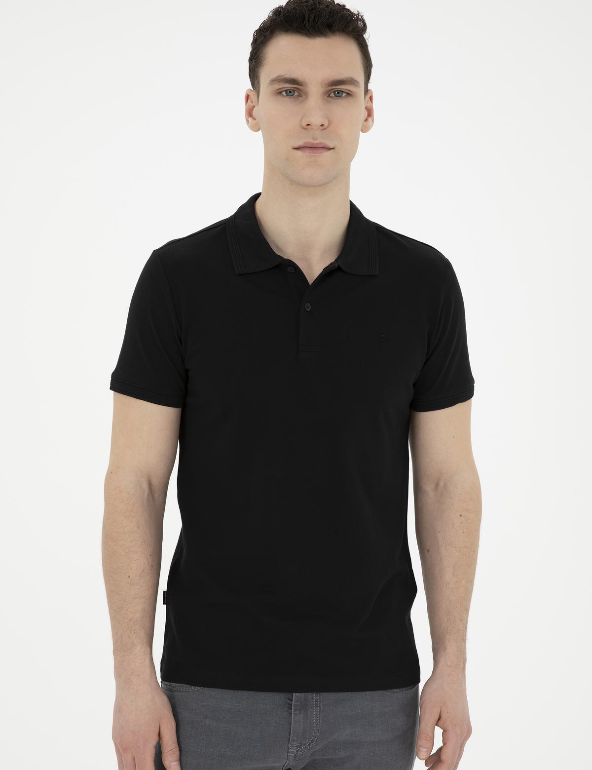 Siyah Slim Fit %100 Pamuk Polo Yaka Basic Tişört - 50291625129