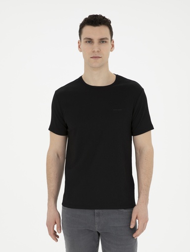 Siyah Slim Fit Bisiklet Yaka Tişört