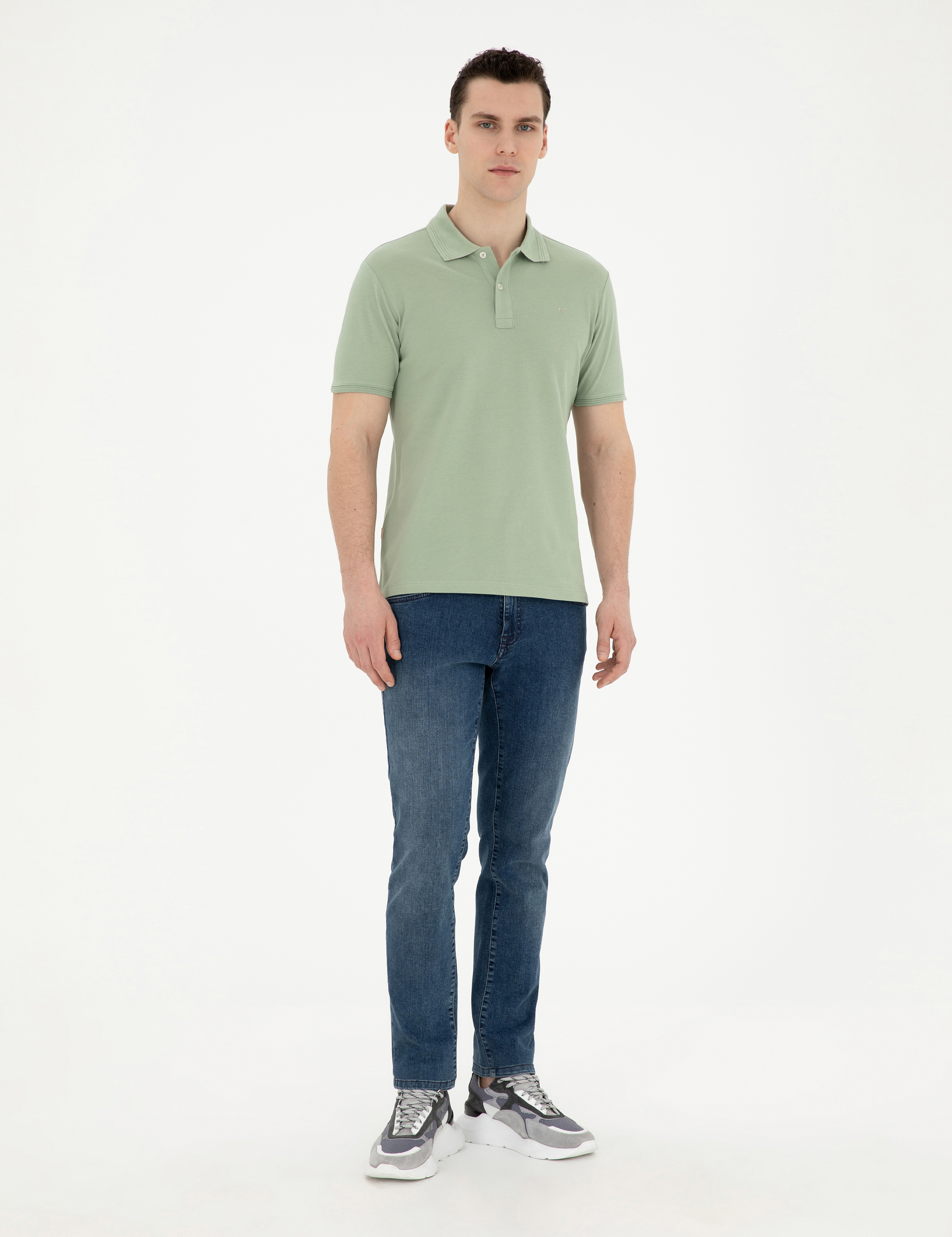 Yeşil Slim Fit Basic Tişört - Image 4