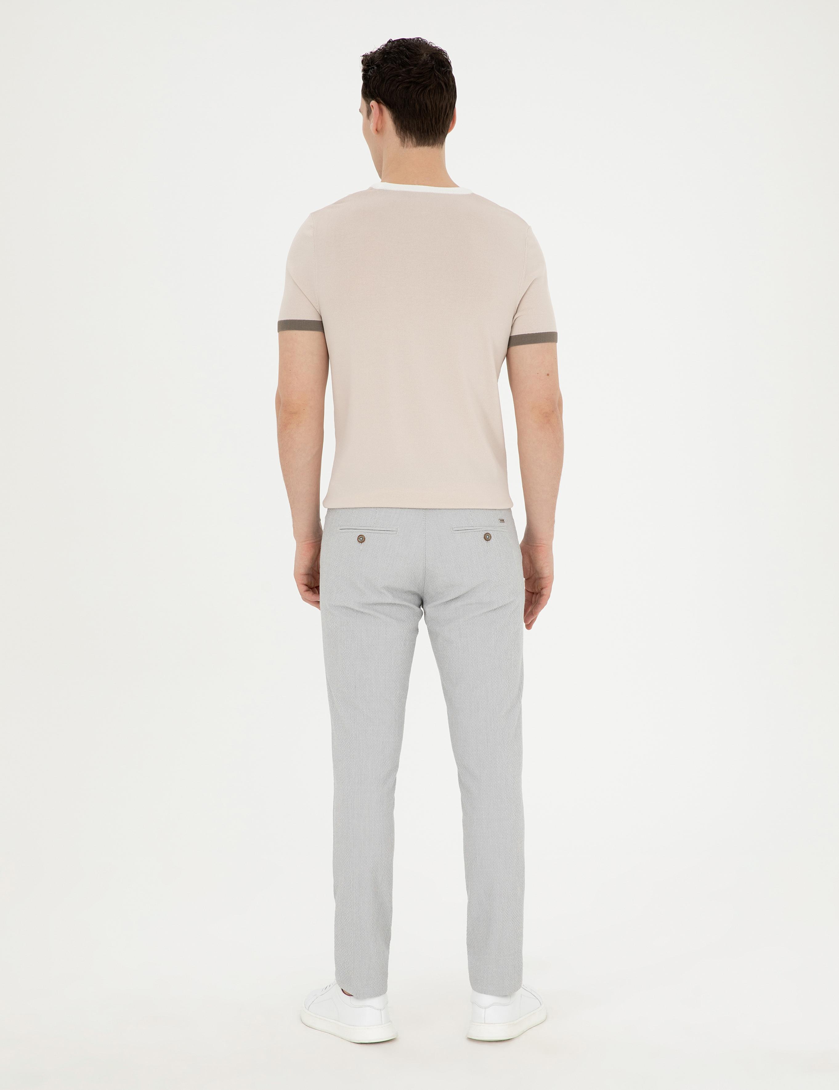 Gri Slim Fit Gofre Bağcıklı Kanvas Pantolon