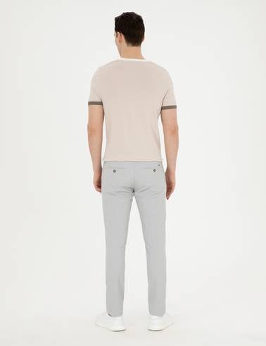 Gri Slim Fit Gofre Bağcıklı Kanvas Pantolon