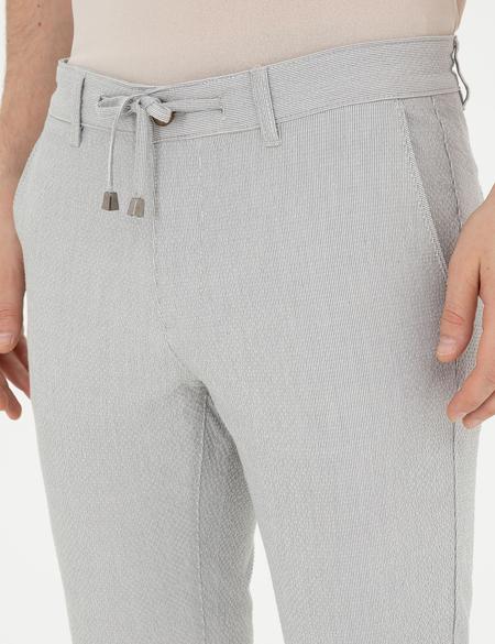 Gri Slim Fit Gofre Bağcıklı Kanvas Pantolon - 50284225208