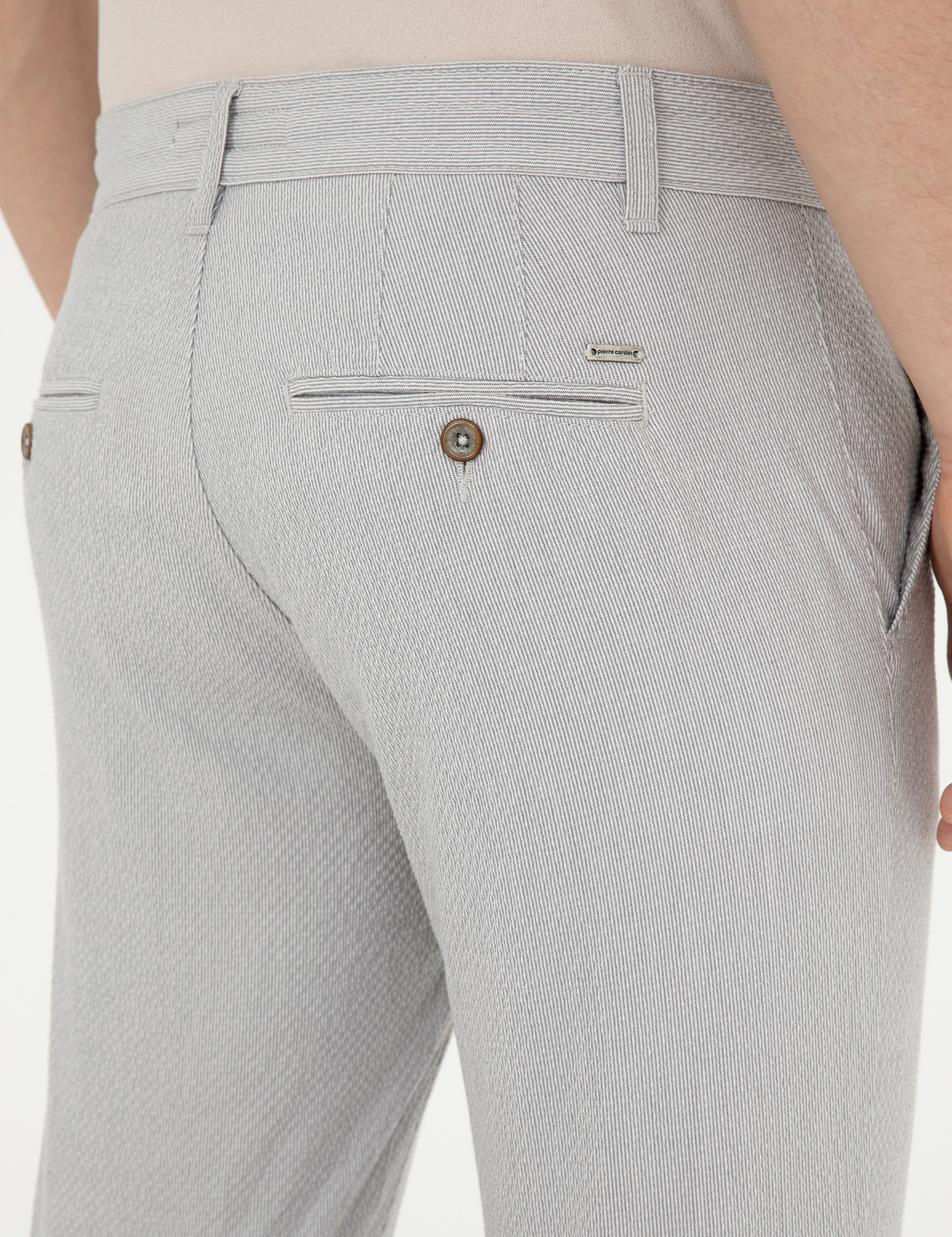 Gri Slim Fit Gofre Bağcıklı Kanvas Pantolon - Image 7