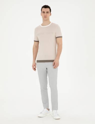 Gri Slim Fit Gofre Bağcıklı Kanvas Pantolon