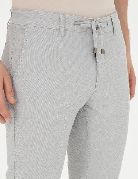 Gri Slim Fit Gofre Bağcıklı Kanvas Pantolon - 50284225208