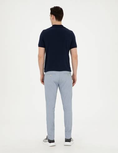 Açık Mavi Slim Fit Gofre Bağcıklı Kanvas Pantolon