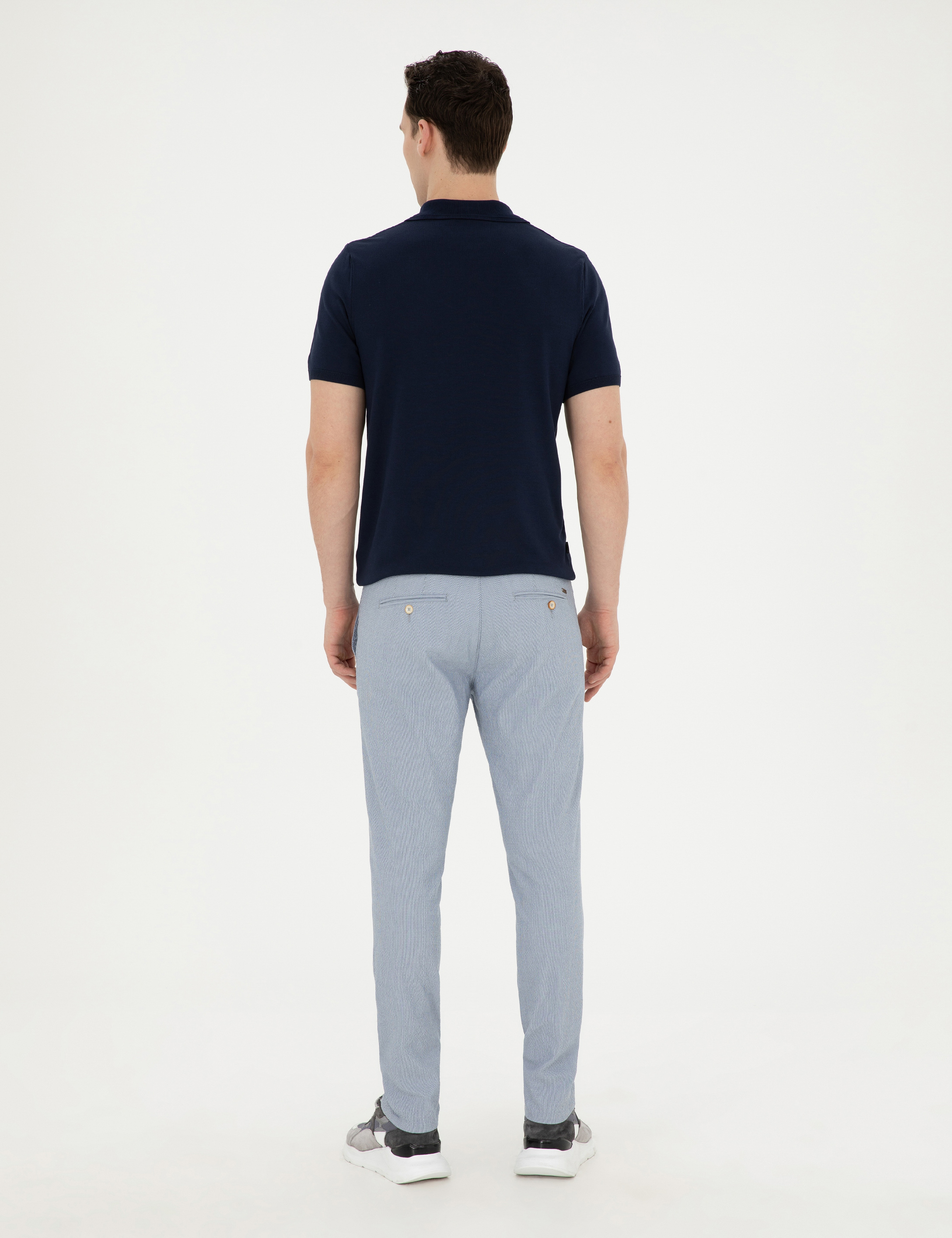Açık Mavi Slim Fit Gofre Bağcıklı Kanvas Pantolon - Image 4