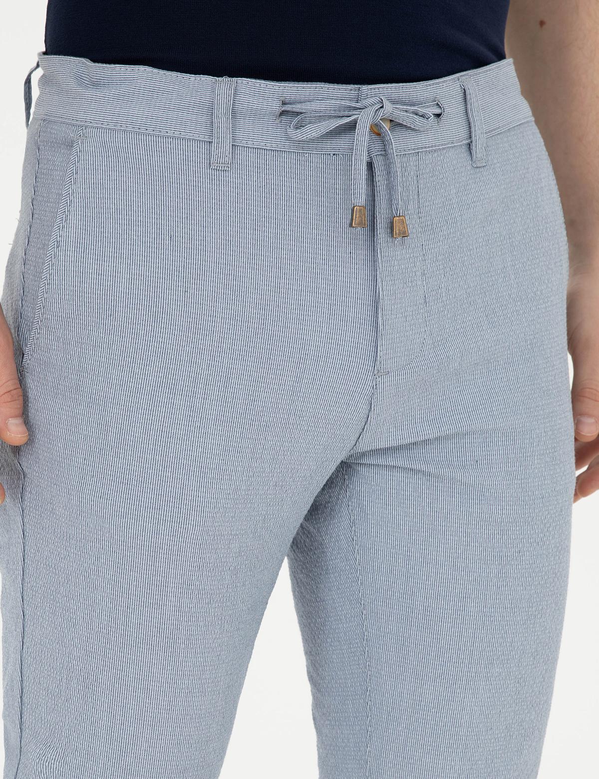 Açık Mavi Slim Fit Gofre Bağcıklı Kanvas Pantolon - 50284225382