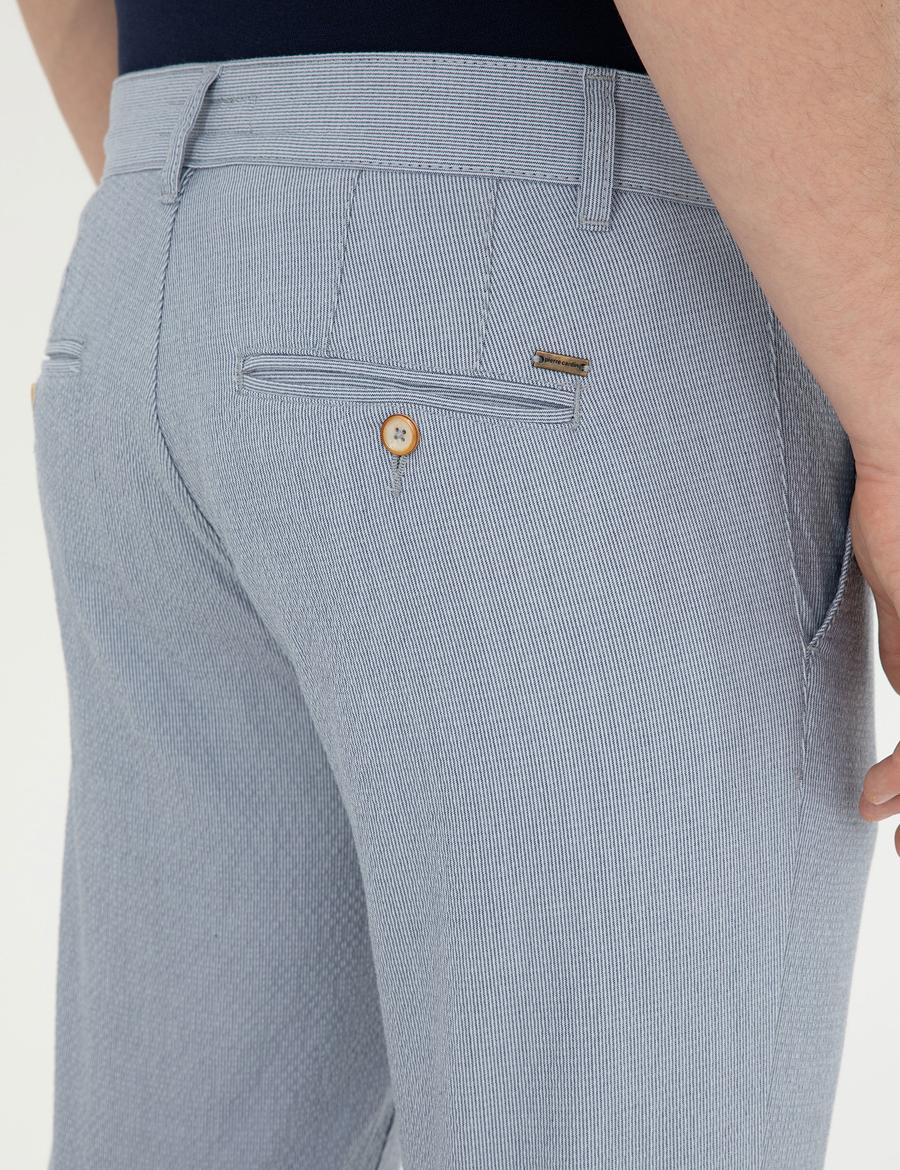 Açık Mavi Slim Fit Gofre Bağcıklı Kanvas Pantolon
