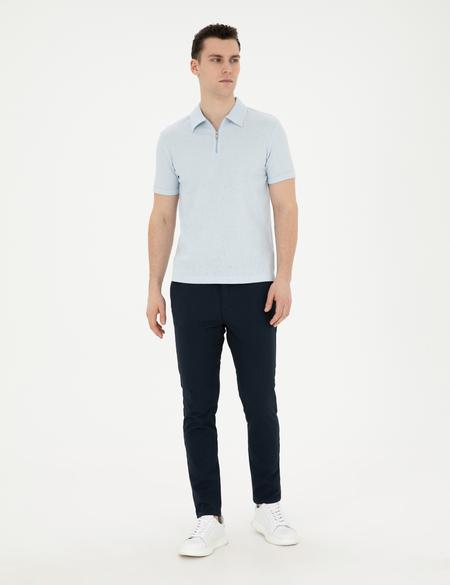 Lacivert Slim Fit Gofre Bağcıklı Kanvas Pantolon - 50284225406