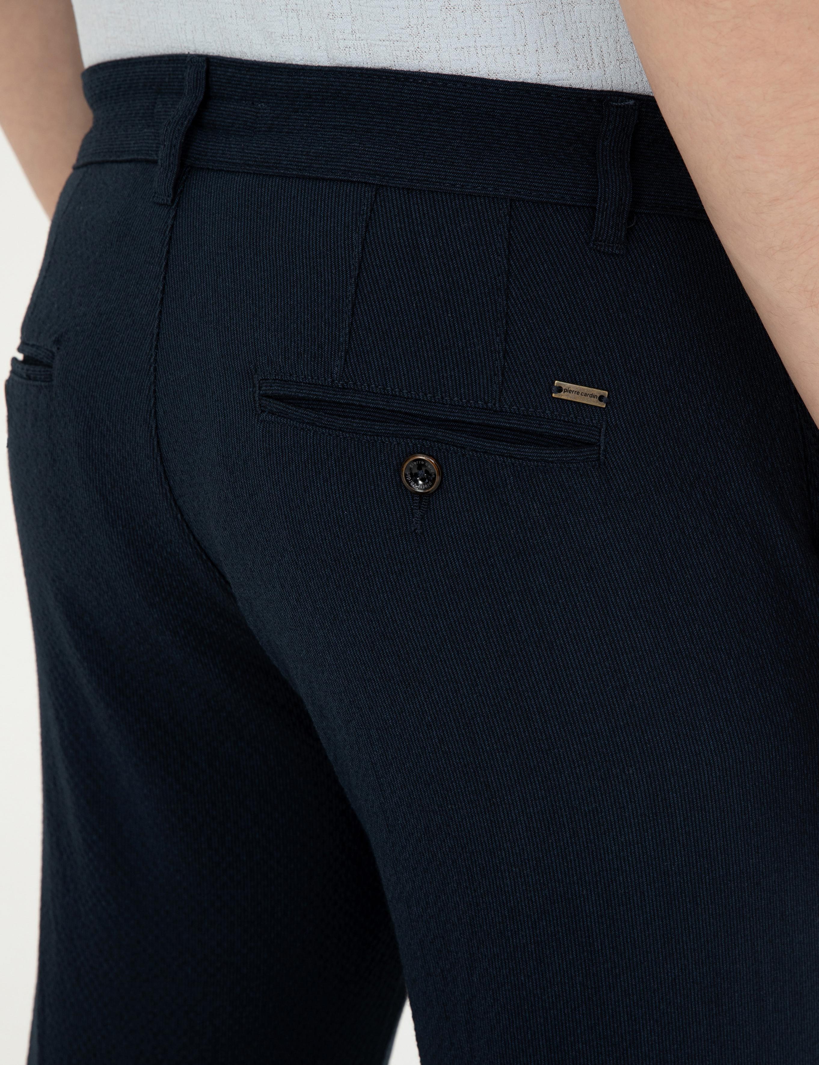 Lacivert Slim Fit Gofre Bağcıklı Kanvas Pantolon