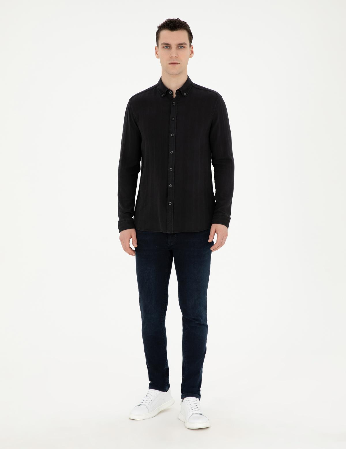 Siyah Regular Fit Uzun Kollu Gömlek - 50284407009