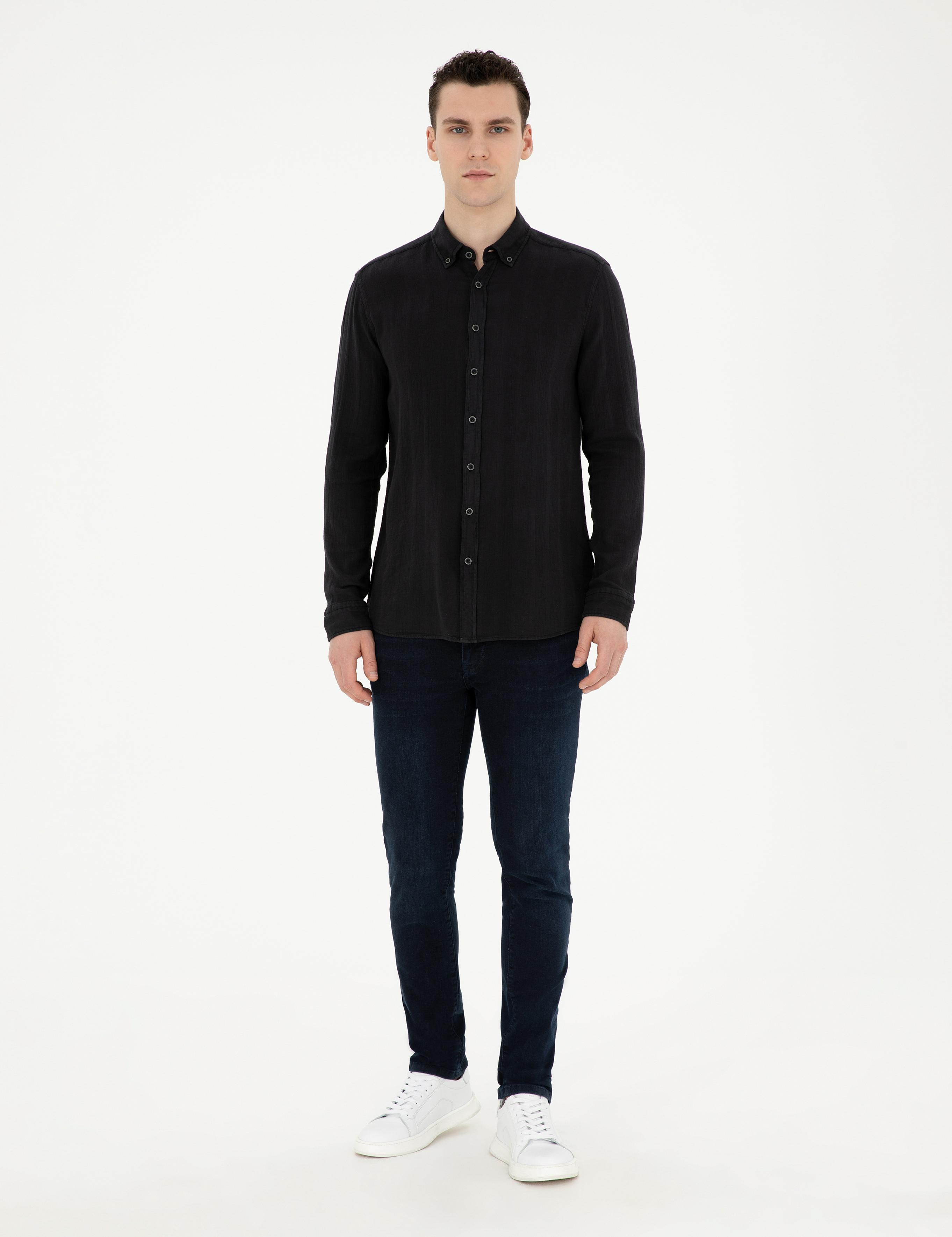 Siyah Regular Fit Uzun Kollu Gömlek