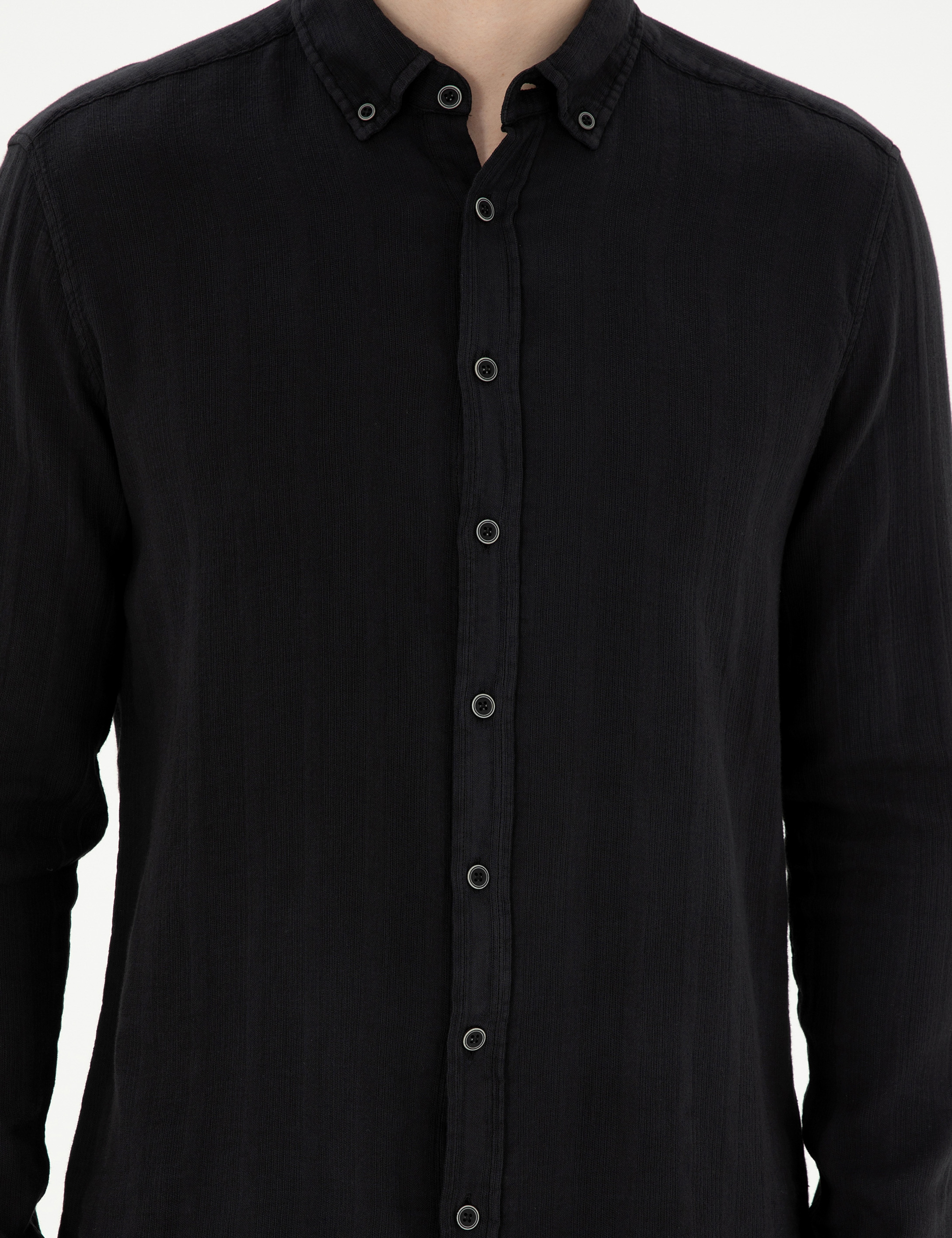Siyah Regular Fit Uzun Kollu Gömlek - Image 6