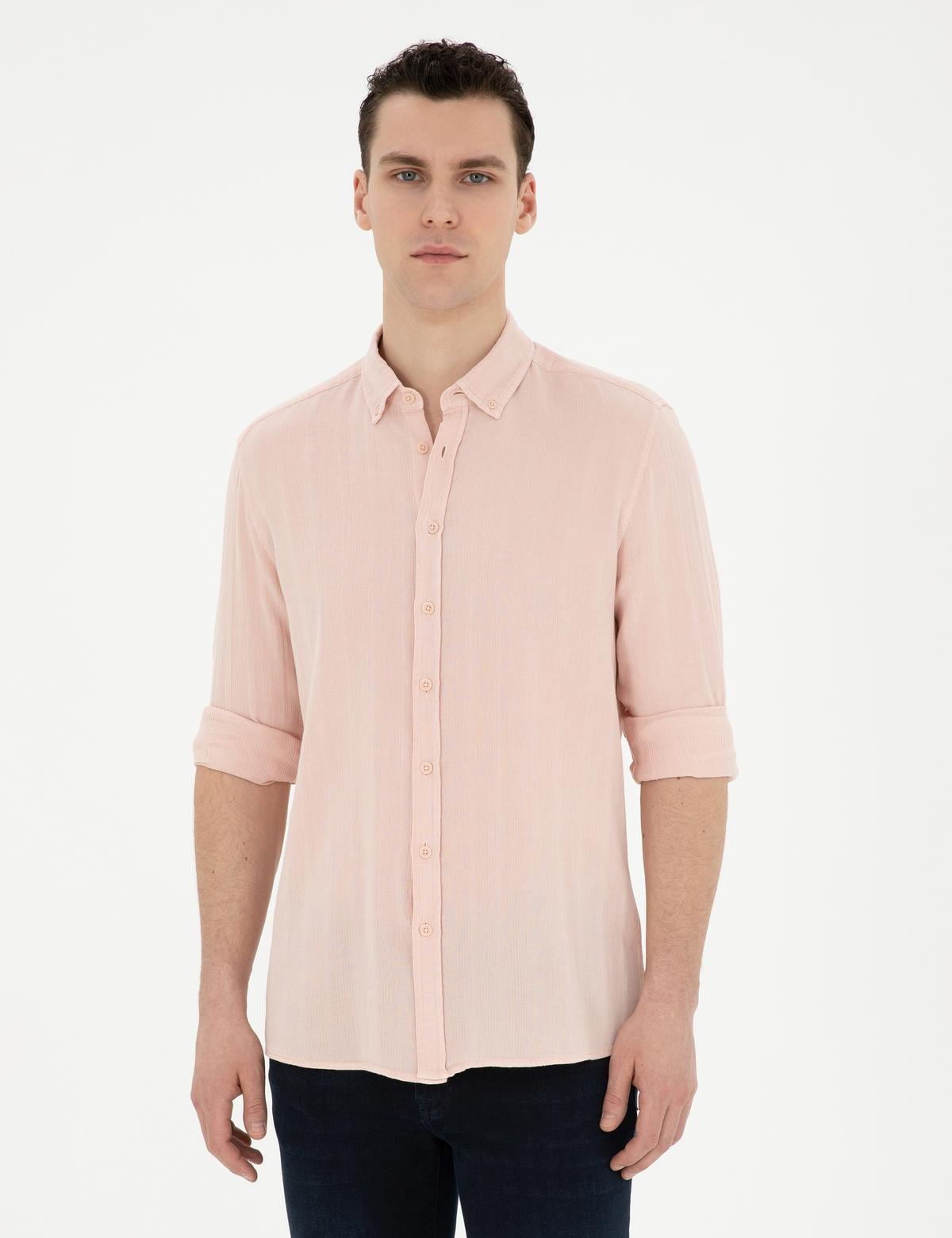 Açık Pembe Regular Fit Uzun Kollu Gömlek