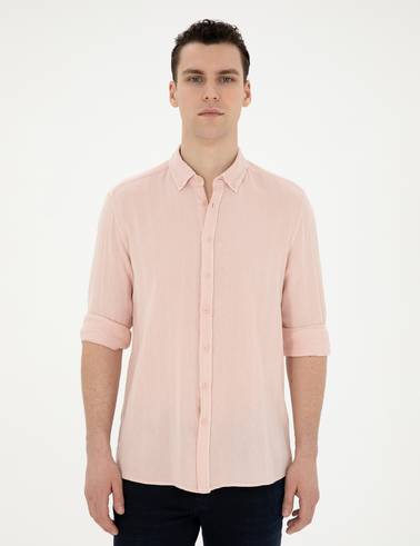 Açık Pembe Regular Fit Uzun Kollu Gömlek