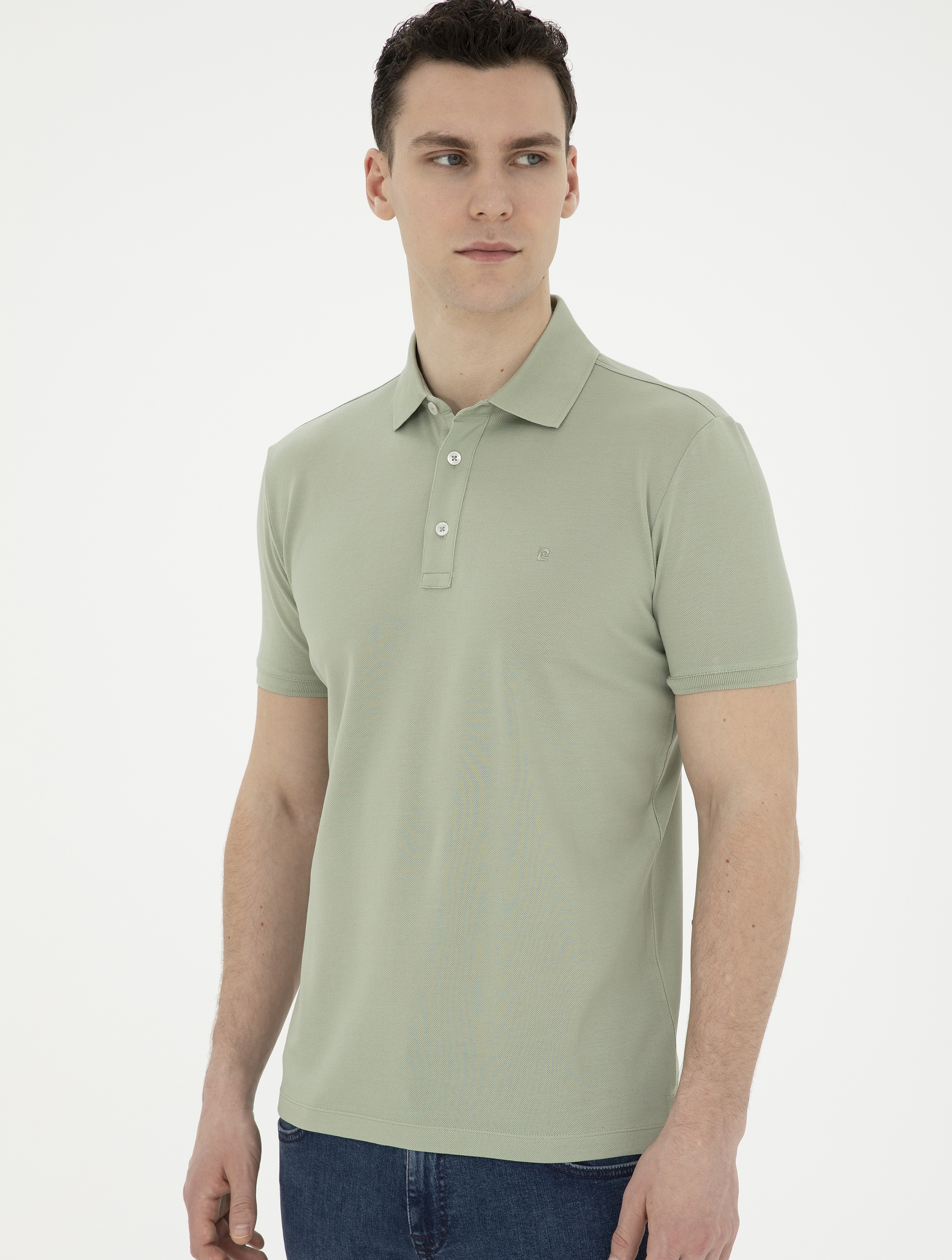 Çağla Yeşili Slim Fit %100 Pamuk Merserize Düğmeli Polo Yaka Basic Tişört - Image 3