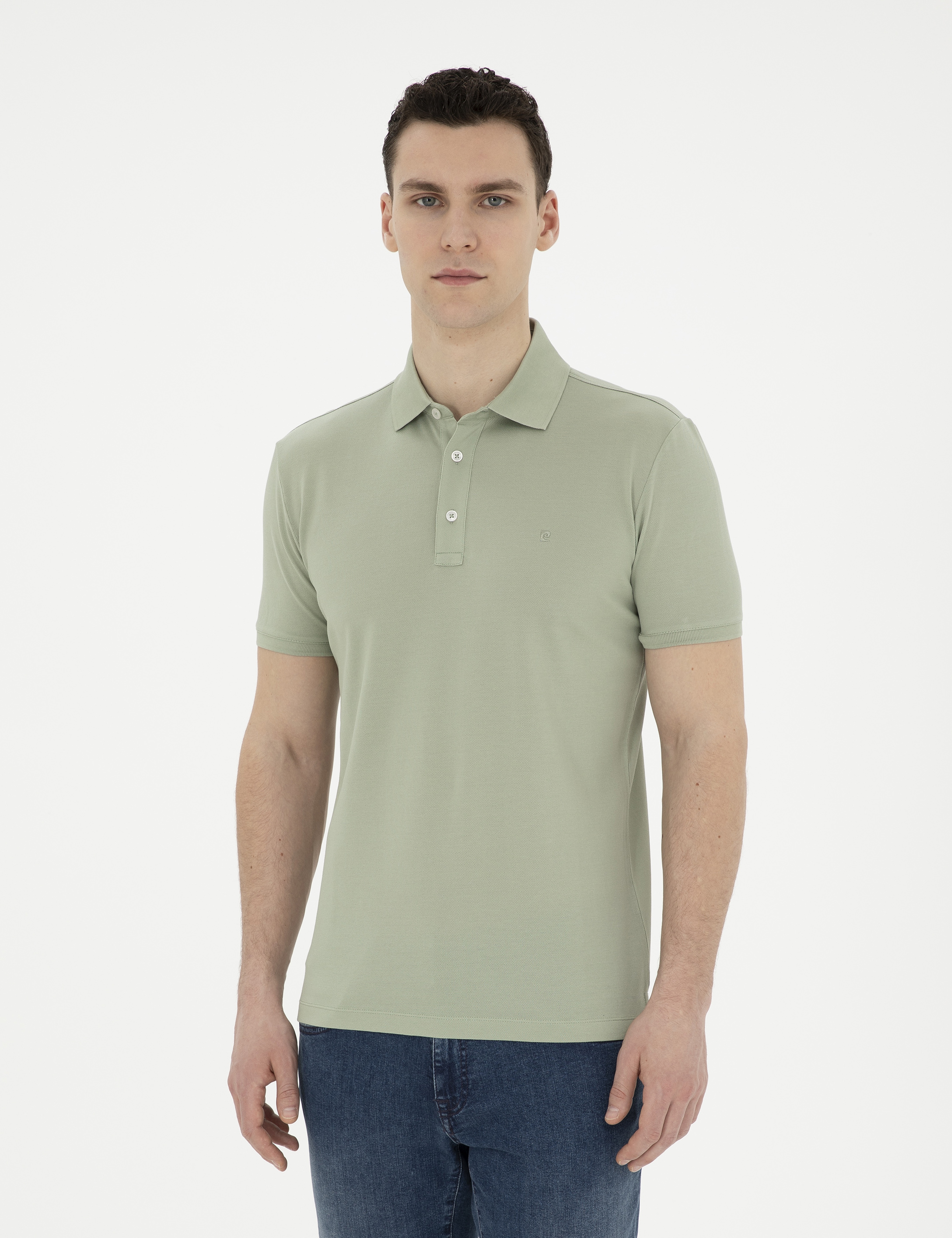 Çağla Yeşili Slim Fit %100 Pamuk Merserize Düğmeli Polo Yaka Basic Tişört