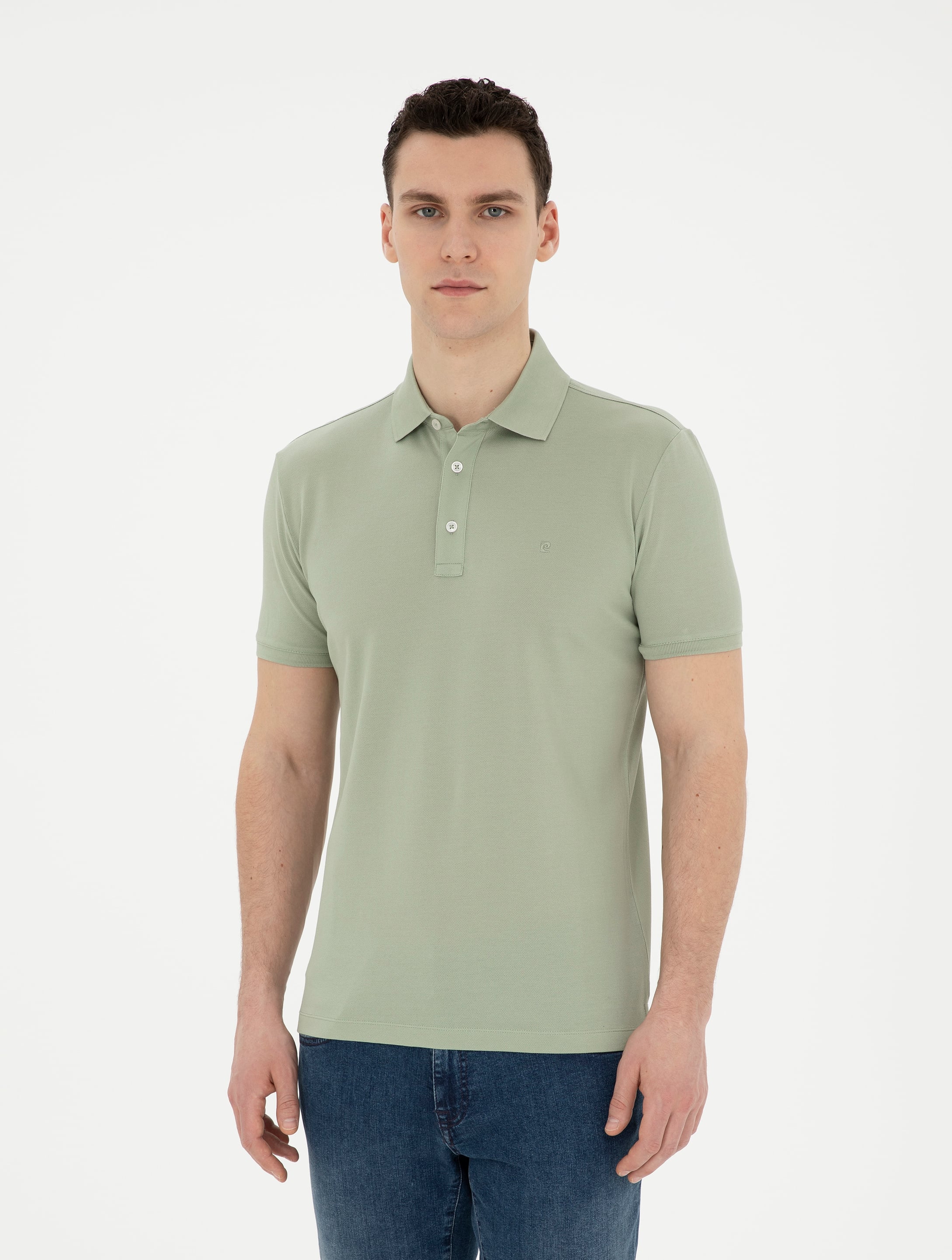 Çağla Yeşili Slim Fit %100 Pamuk Merserize Düğmeli Polo Yaka Basic Tişört