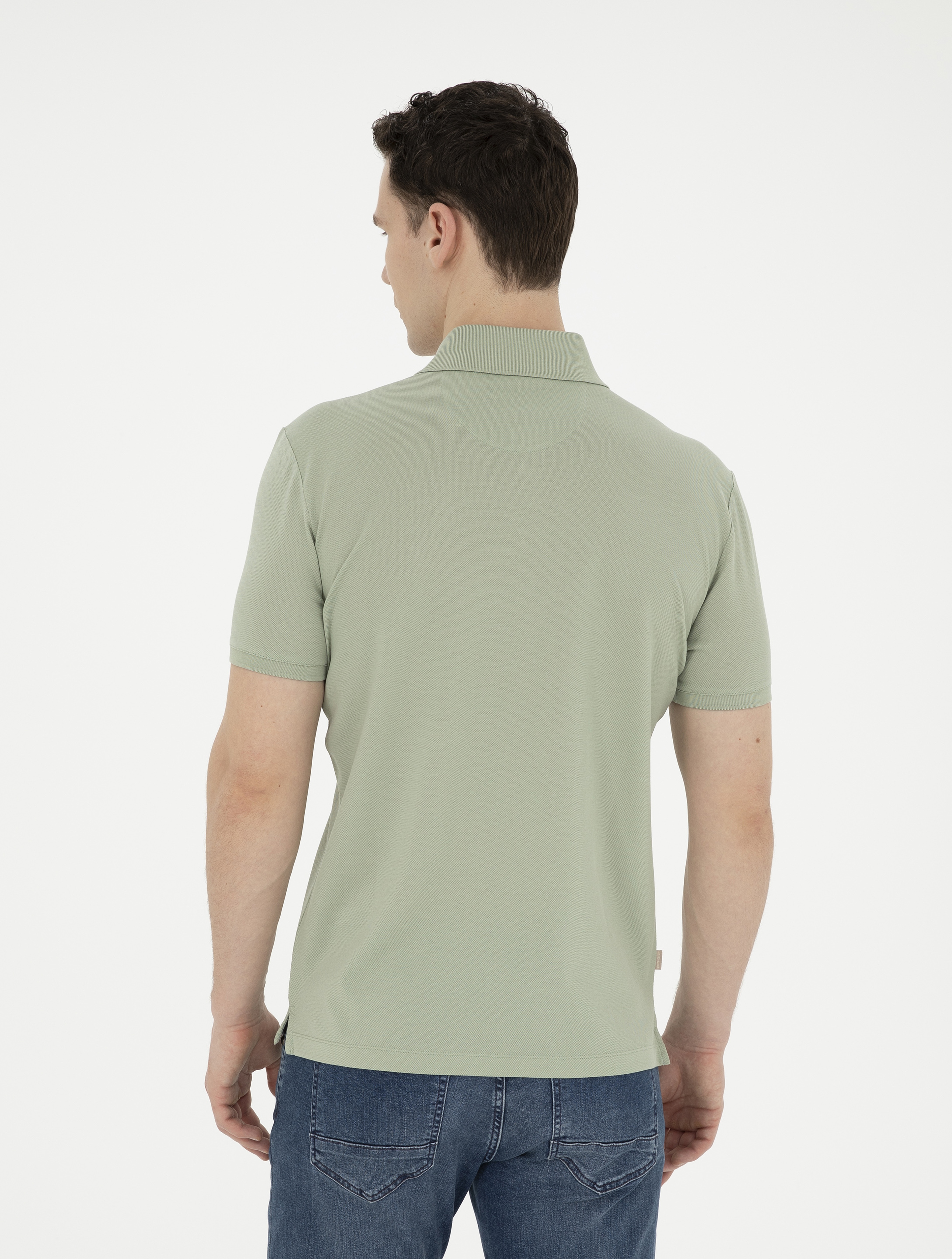 Çağla Yeşili Slim Fit %100 Pamuk Merserize Düğmeli Polo Yaka Basic Tişört - Image 5