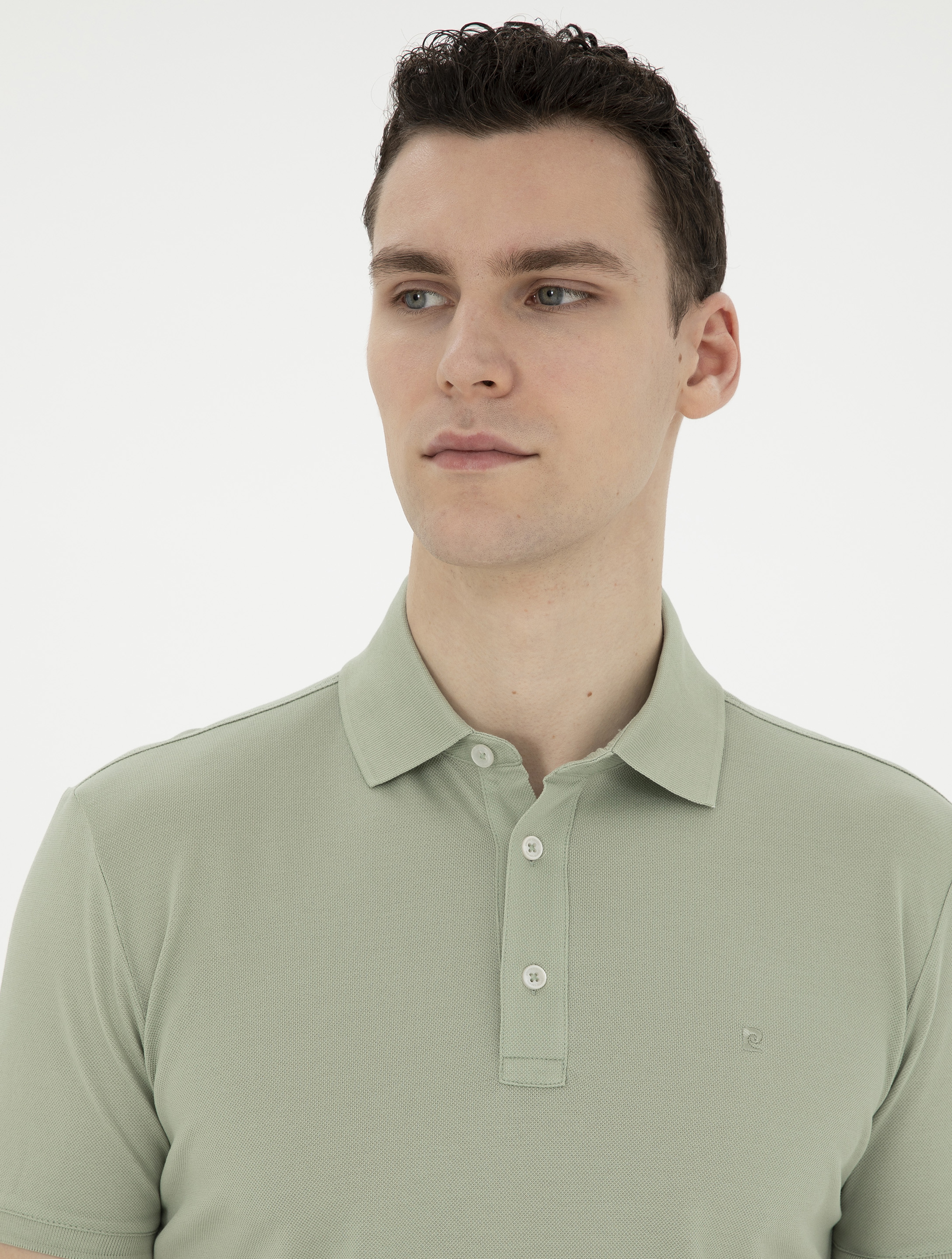 Çağla Yeşili Slim Fit %100 Pamuk Merserize Düğmeli Polo Yaka Basic Tişört - Image 2